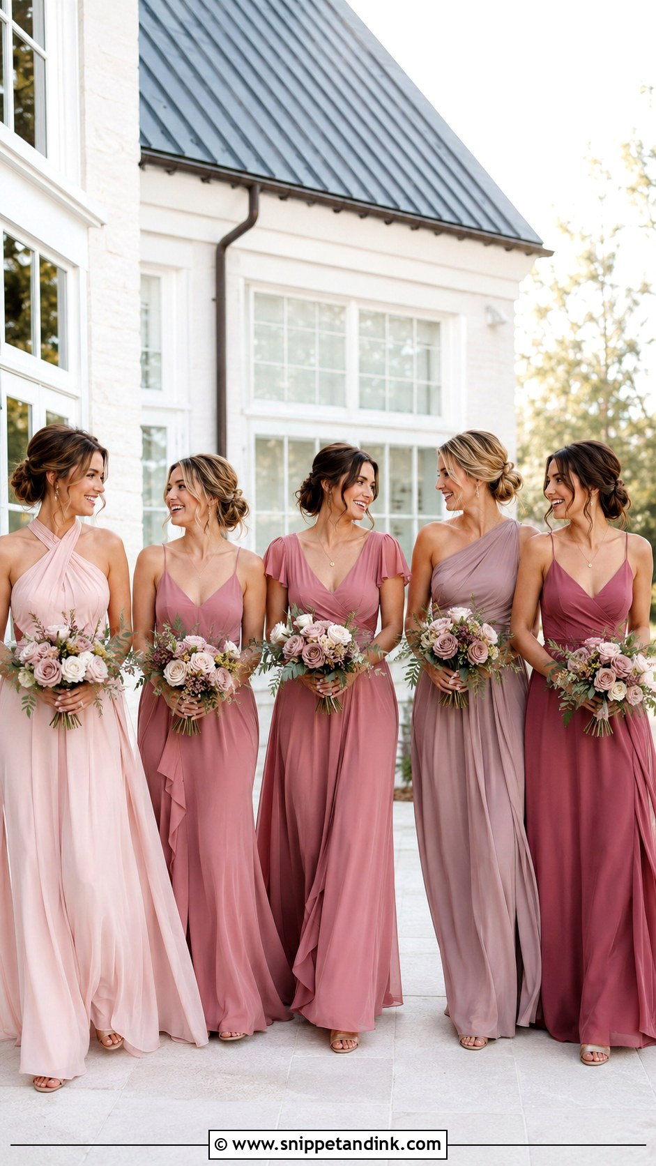 Tonal Mix And Match Bridal Party Dresses - Snippet and Ink - 20 Bridal Party Attire Ideas