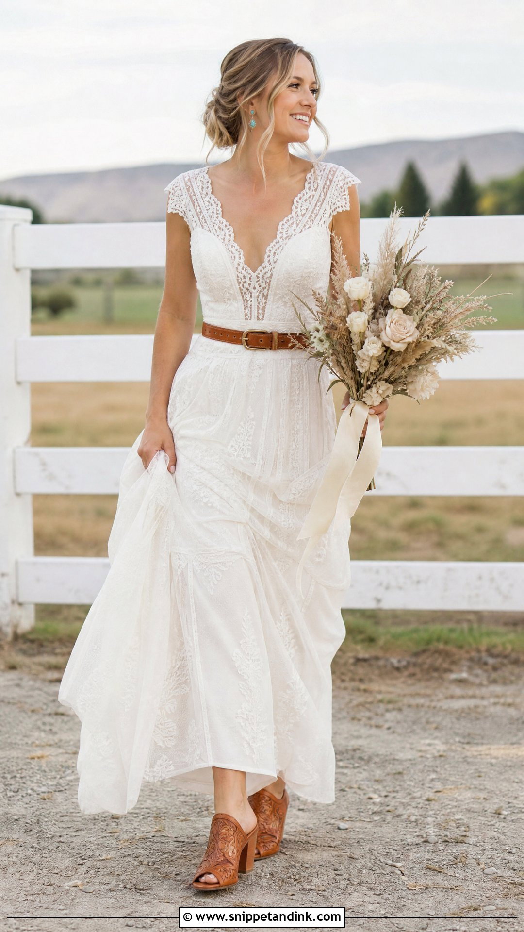 Tooled Leather Heels With Rustic Wedding Dress - Snippet and Ink - 20 Western Wedding Heels Ideas