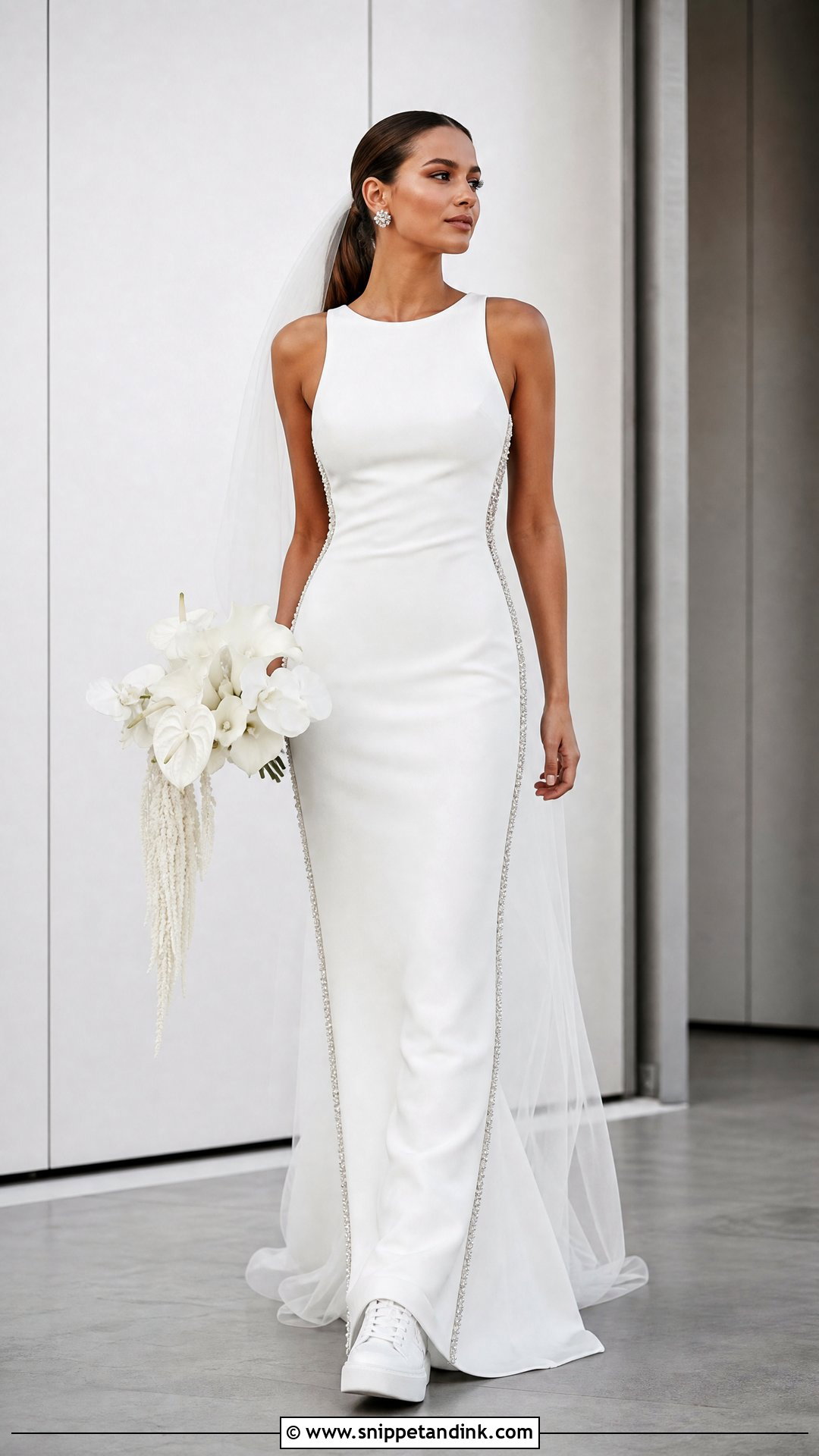 Track Stripe Wedding Dress With Platform Trainers - Snippet and Ink - 20 Sport Wedding Dress Ideas
