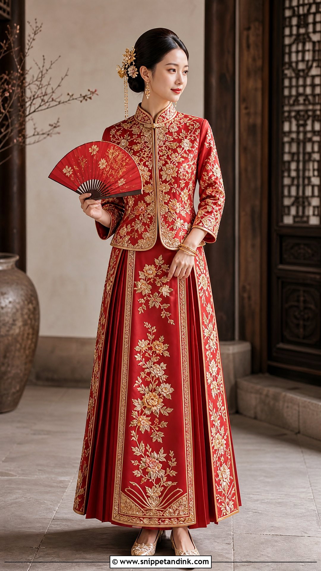 Traditional Chinese Bride Gold Embroidered Outfit - Snippet and Ink - 20 Traditional Chinese Bride Ideas