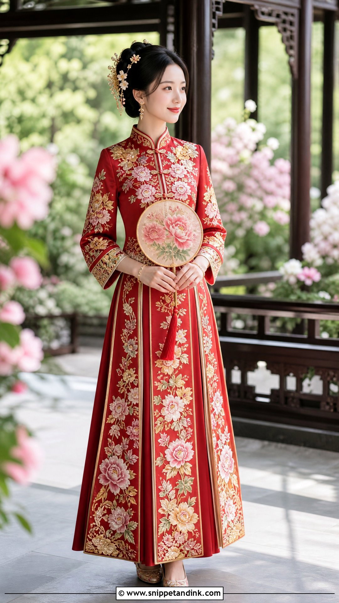 Traditional Chinese Bride Peony Xiuhefu Outfit - Snippet and Ink - 20 Traditional Chinese Bride Ideas