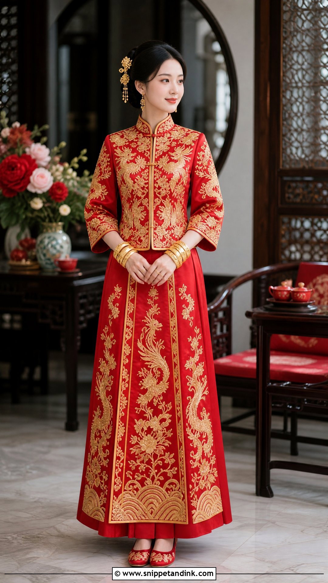 Traditional Chinese Bride Red Qun Kwa Outfit - Snippet and Ink - 20 Traditional Chinese Bride Ideas