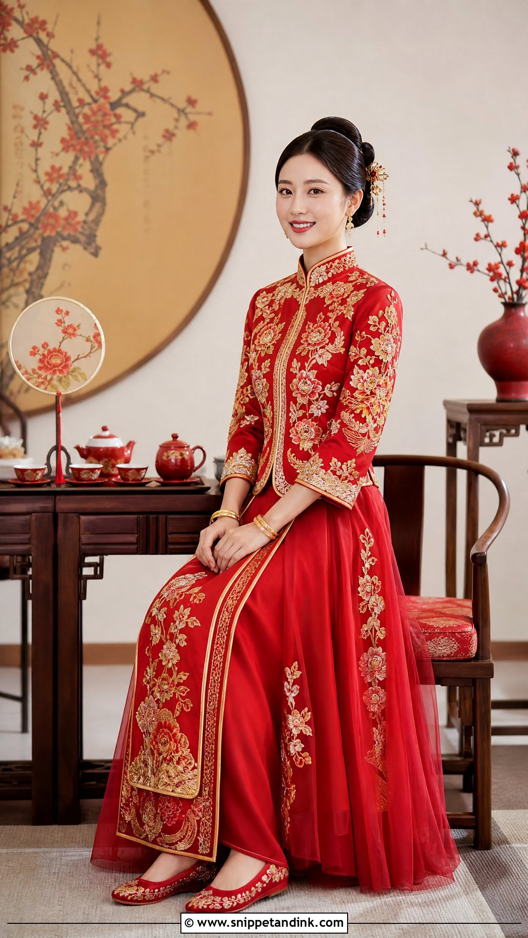 Traditional Chinese Bride Tea Ceremony Outfit - Snippet and Ink - 20 Traditional Chinese Bride Ideas