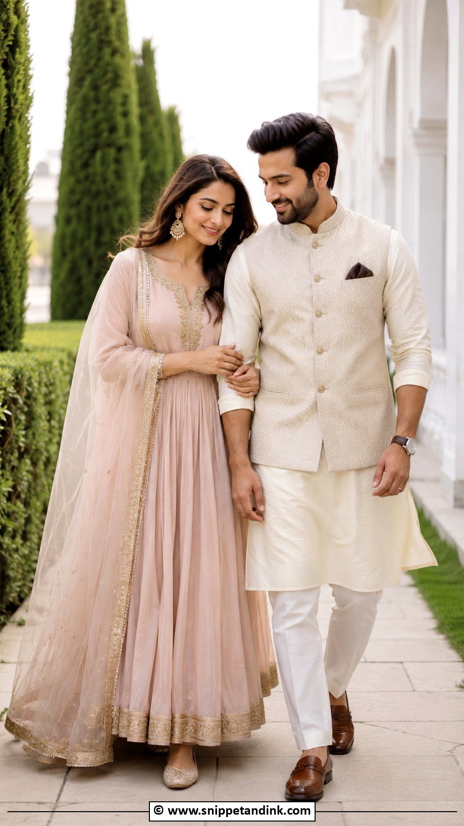 Traditional Couple Close Walking Pose - Snippet and Ink - 25 Couple Poses in Traditional Wear Ideas