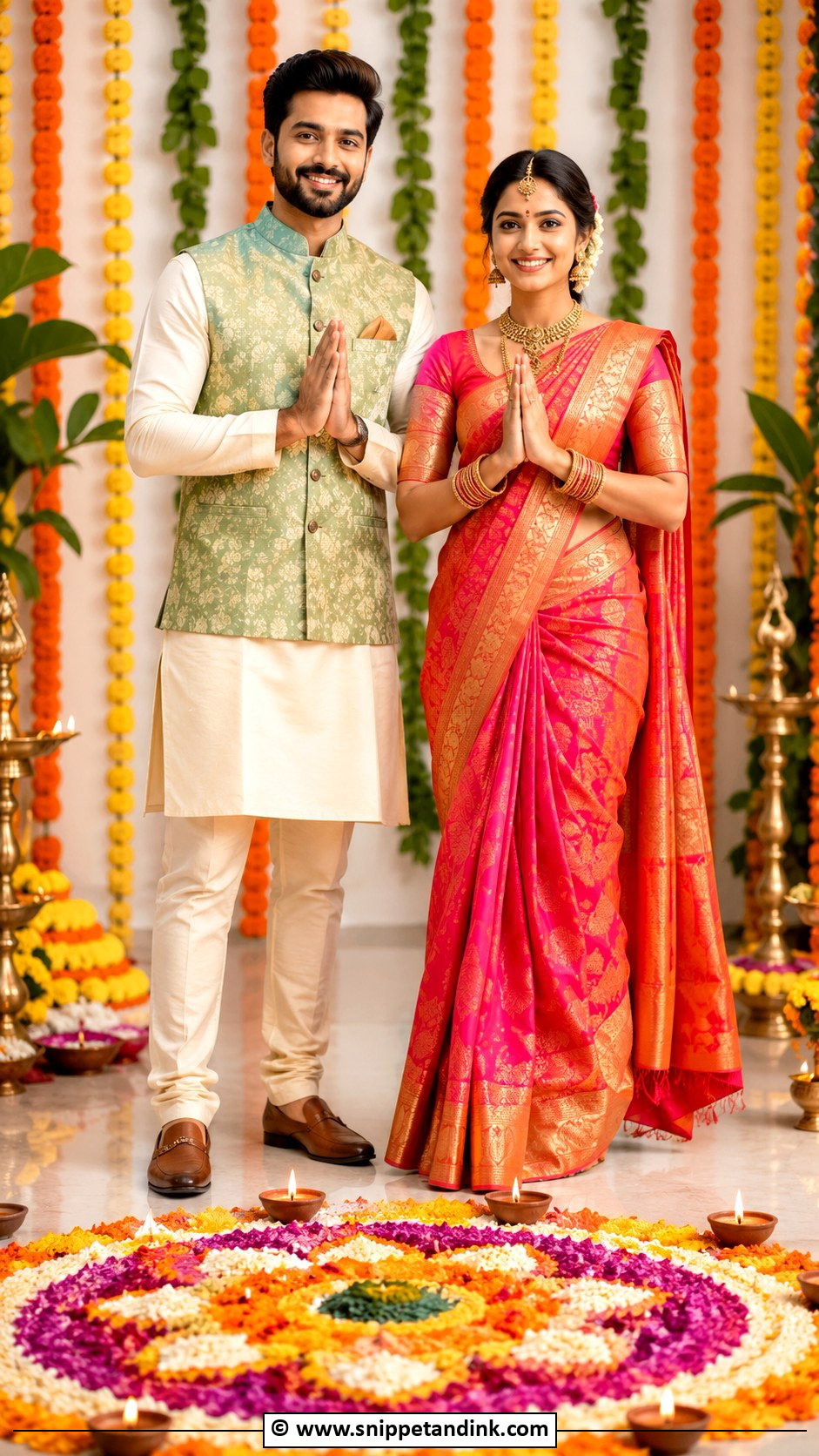 Traditional Couple Festival Pose - Snippet and Ink - 25 Couple Poses in Traditional Wear Ideas