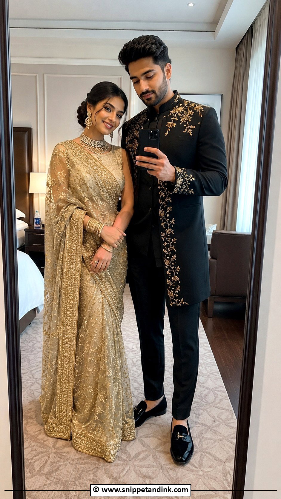 Traditional Couple Mirror Pose - Snippet and Ink - 25 Couple Poses in Traditional Wear Ideas