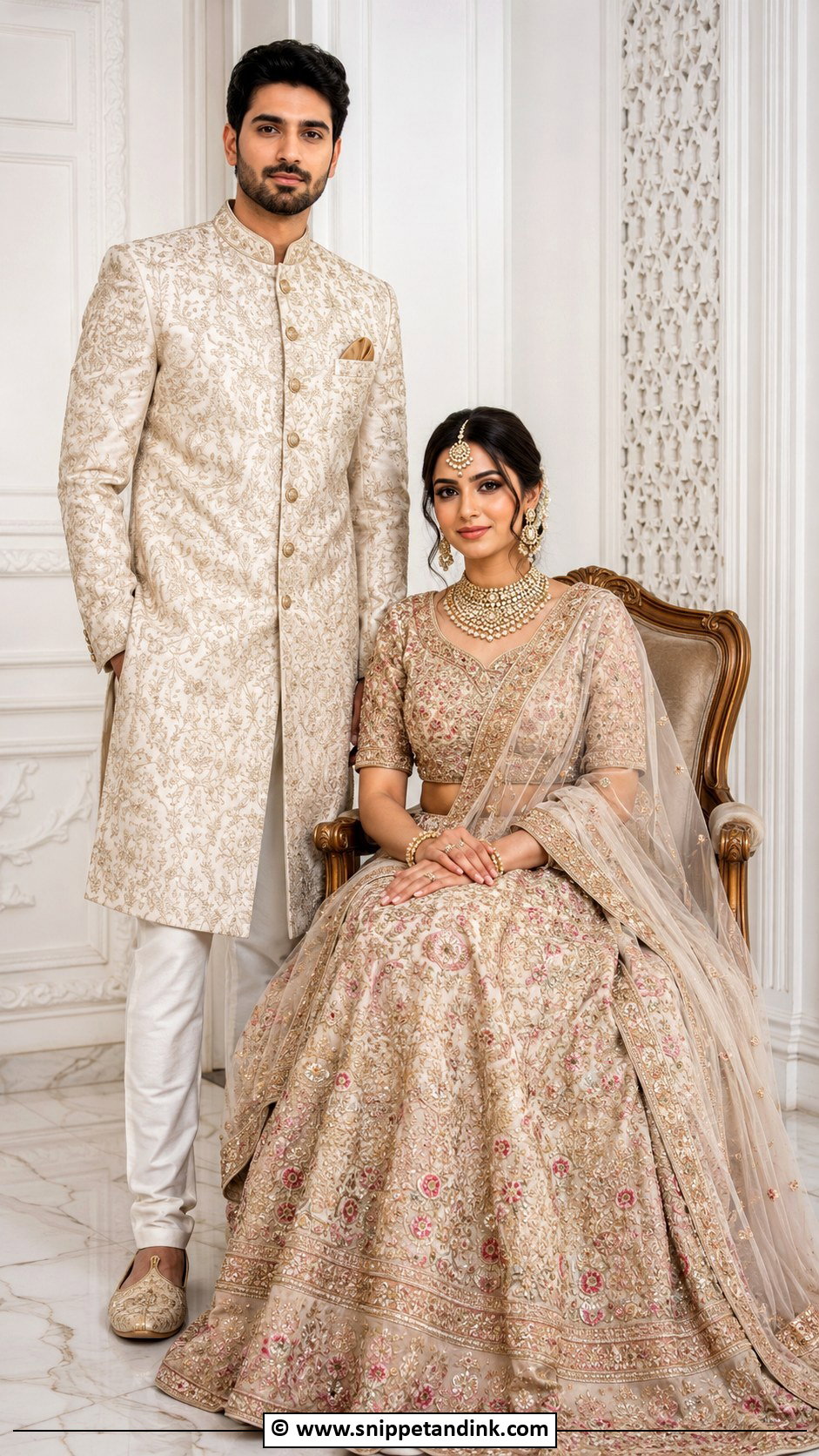 Traditional Couple Seated Chair Pose - Snippet and Ink - 25 Couple Poses in Traditional Wear Ideas