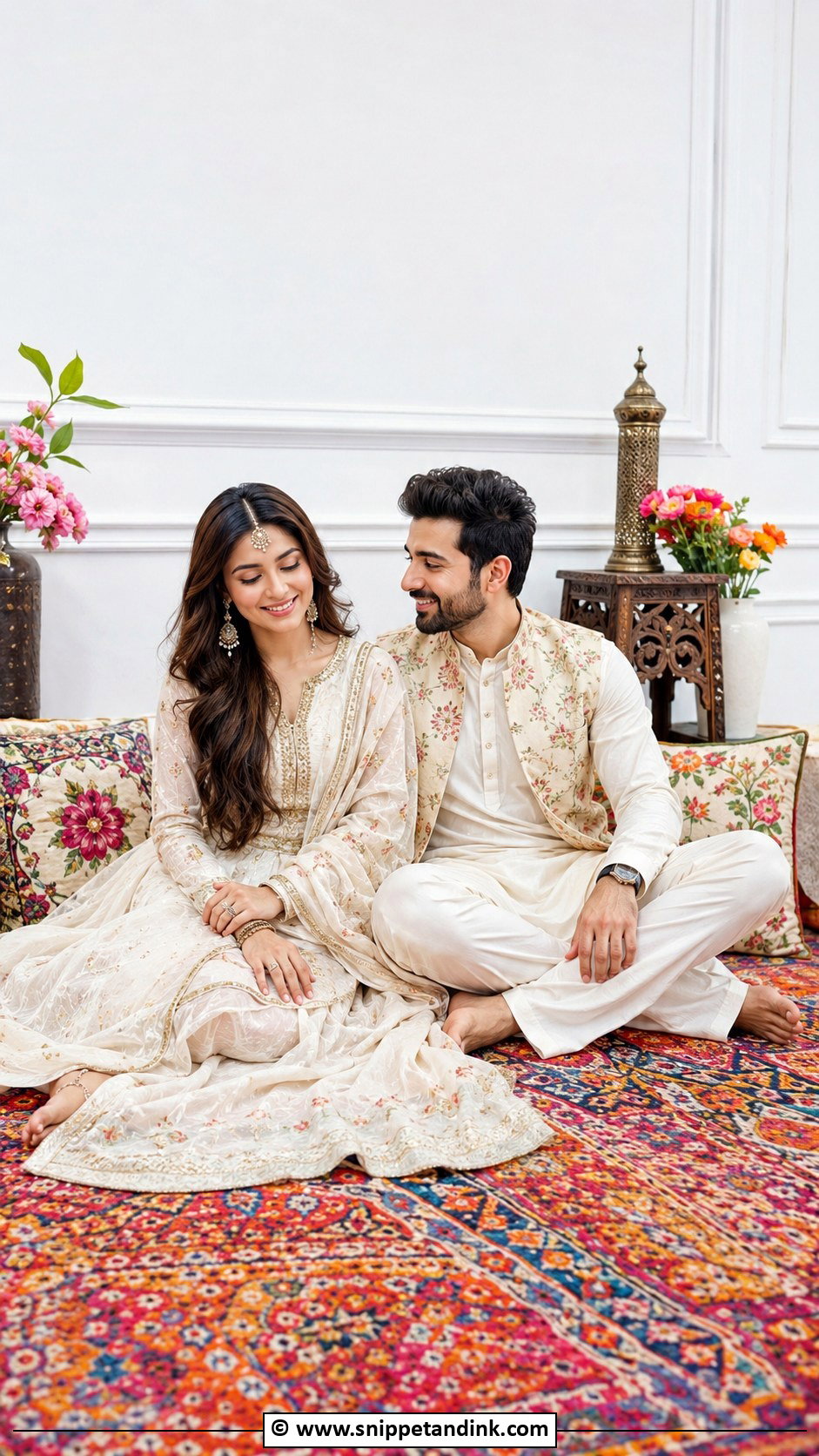 Traditional Couple Sitting On Floor Pose - Snippet and Ink - 25 Couple Poses in Traditional Wear Ideas