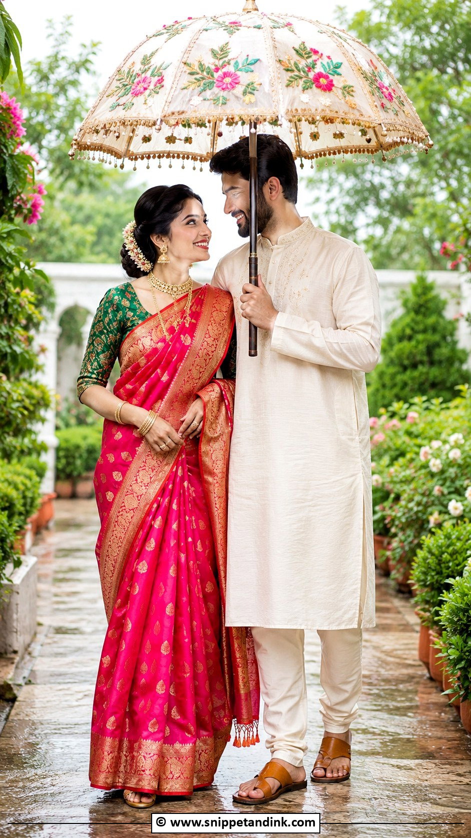Traditional Couple Umbrella Pose - Snippet and Ink - 25 Couple Poses in Traditional Wear Ideas