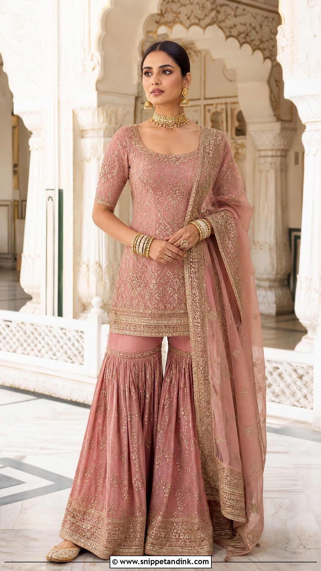 Traditional Gharara Set With Embroidered Dupatta - Snippet and Ink - 20 Traditional Indian Wedding Outfits