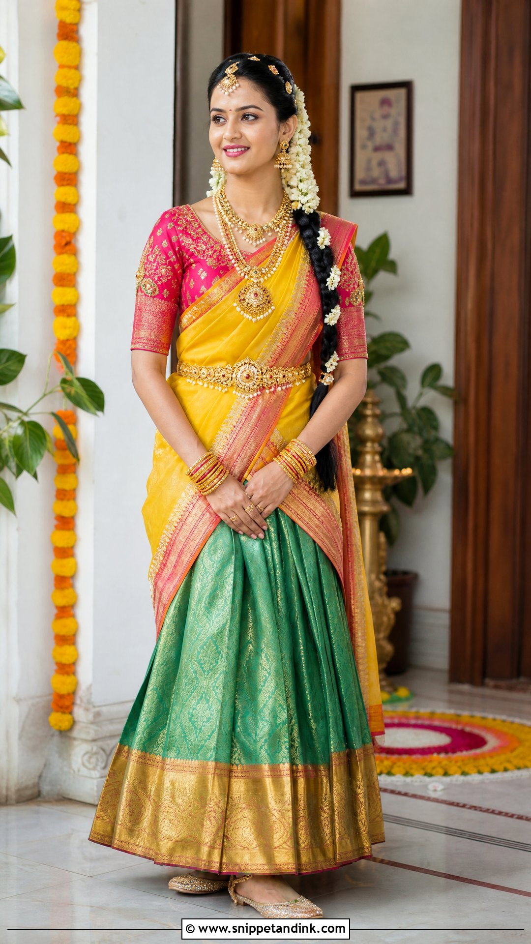 Traditional Half Saree Pellikuthuru Look - Snippet and Ink - 20 Pellikuthuru Look Ideas