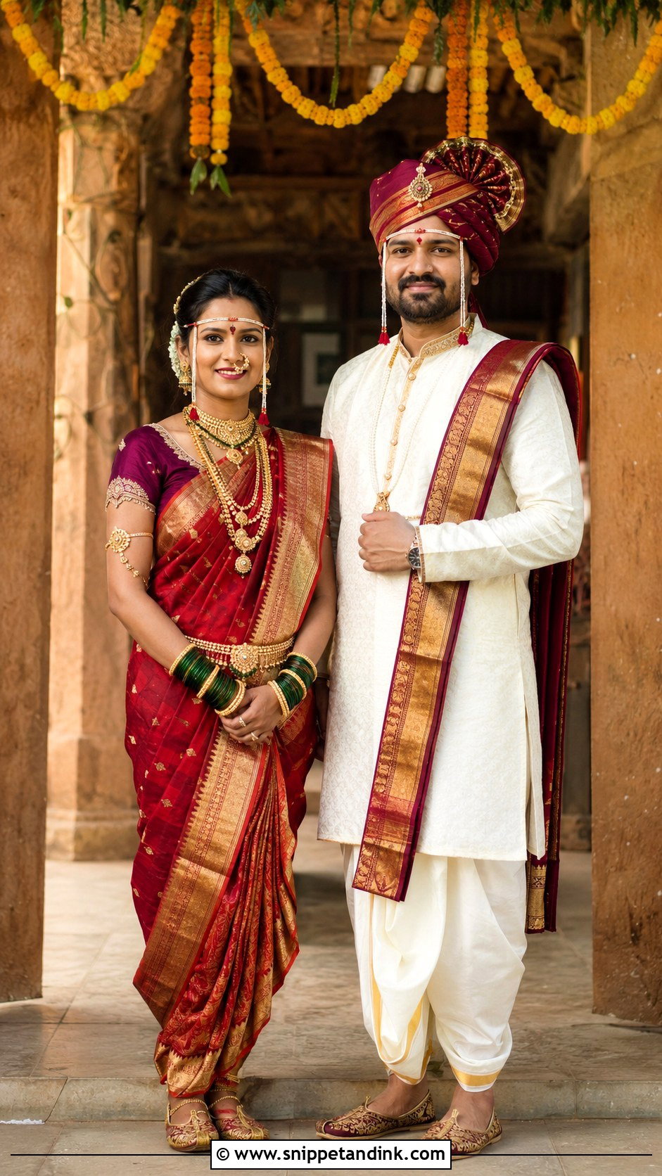 Traditional Marathi Bride And Groom Outfit - Snippet and Ink - 25 Maharashtrian Wedding Couple Outfits