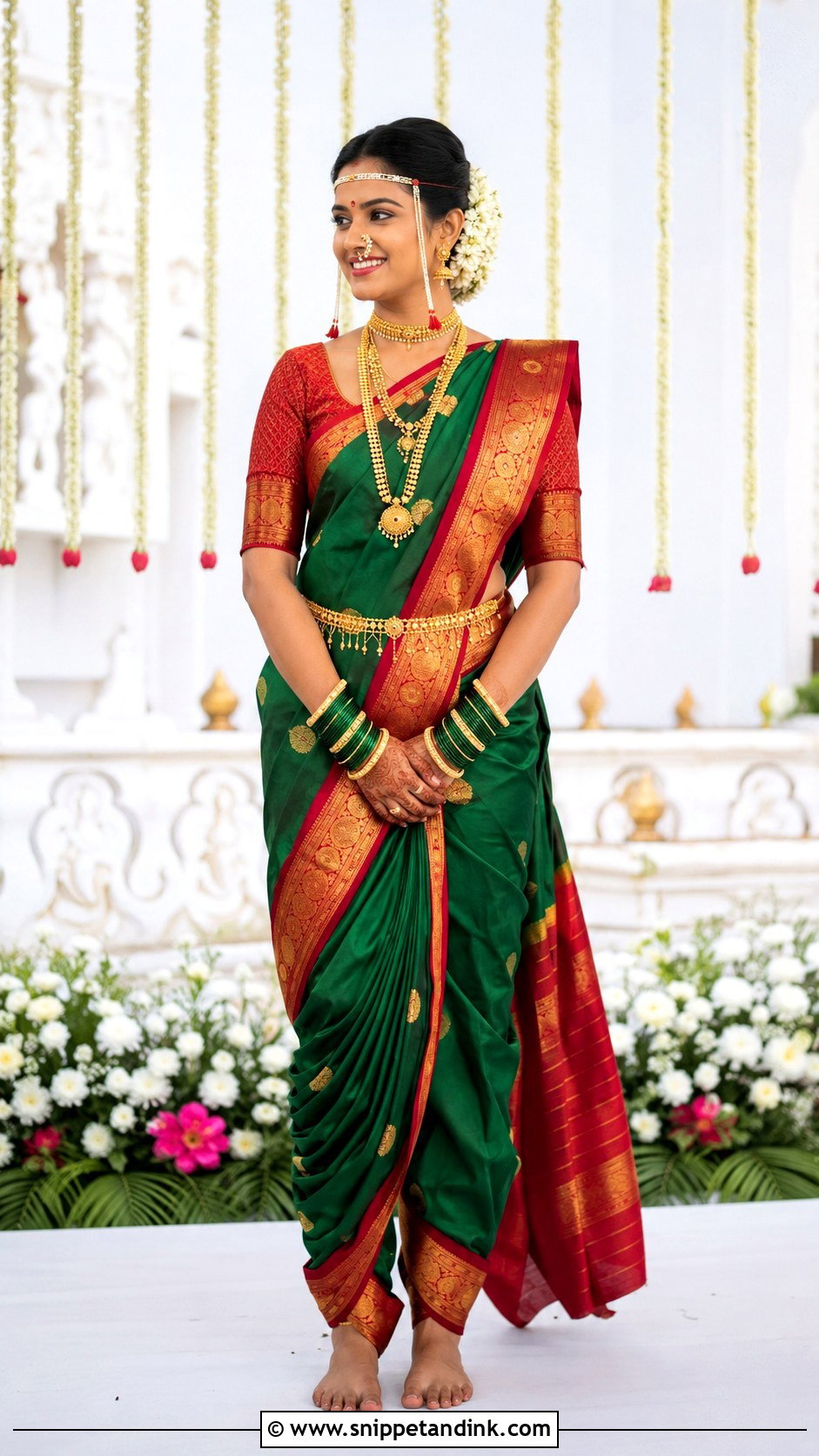 Traditional Marathi Bride Nauvari Saree - Snippet and Ink - 30 Marathi Bride Look Ideas