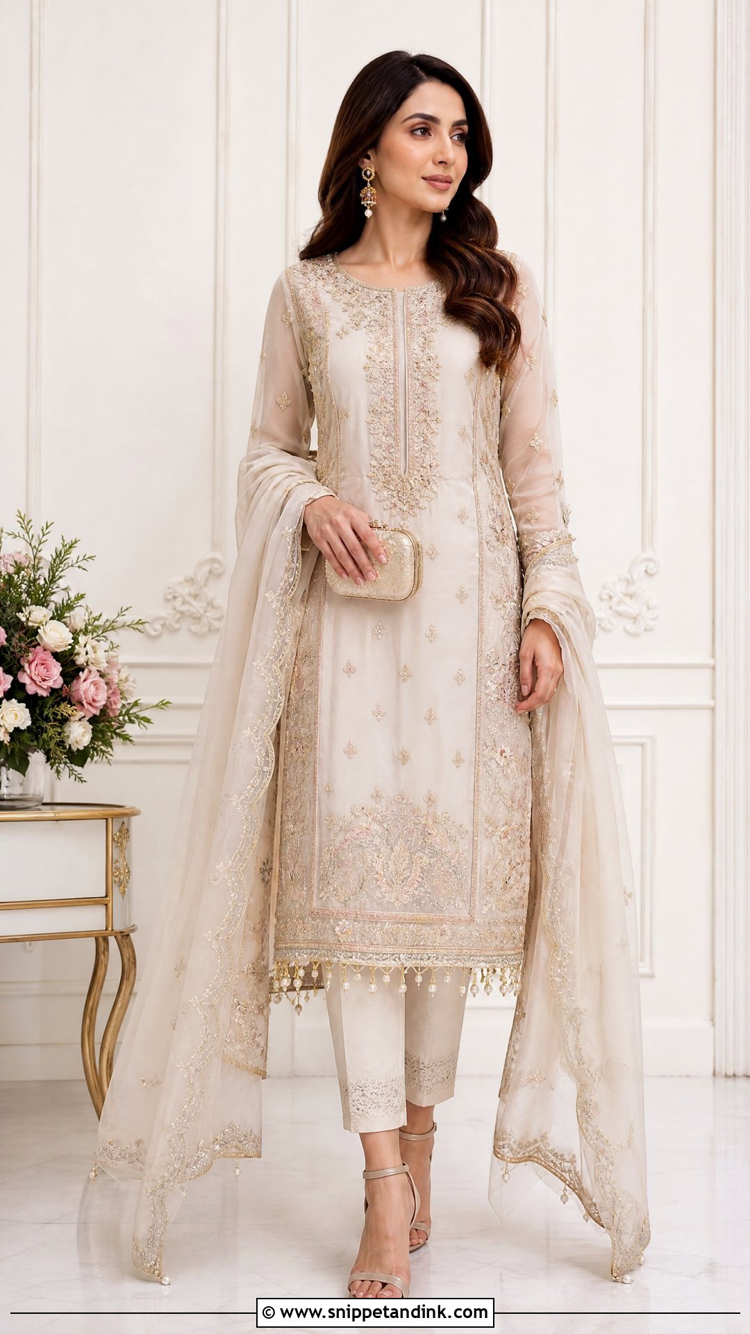 Traditional Marriage Embroidered Midi Dress Outfit - Snippet and Ink - 25 Traditional Marriage Outfit for Women Ideas