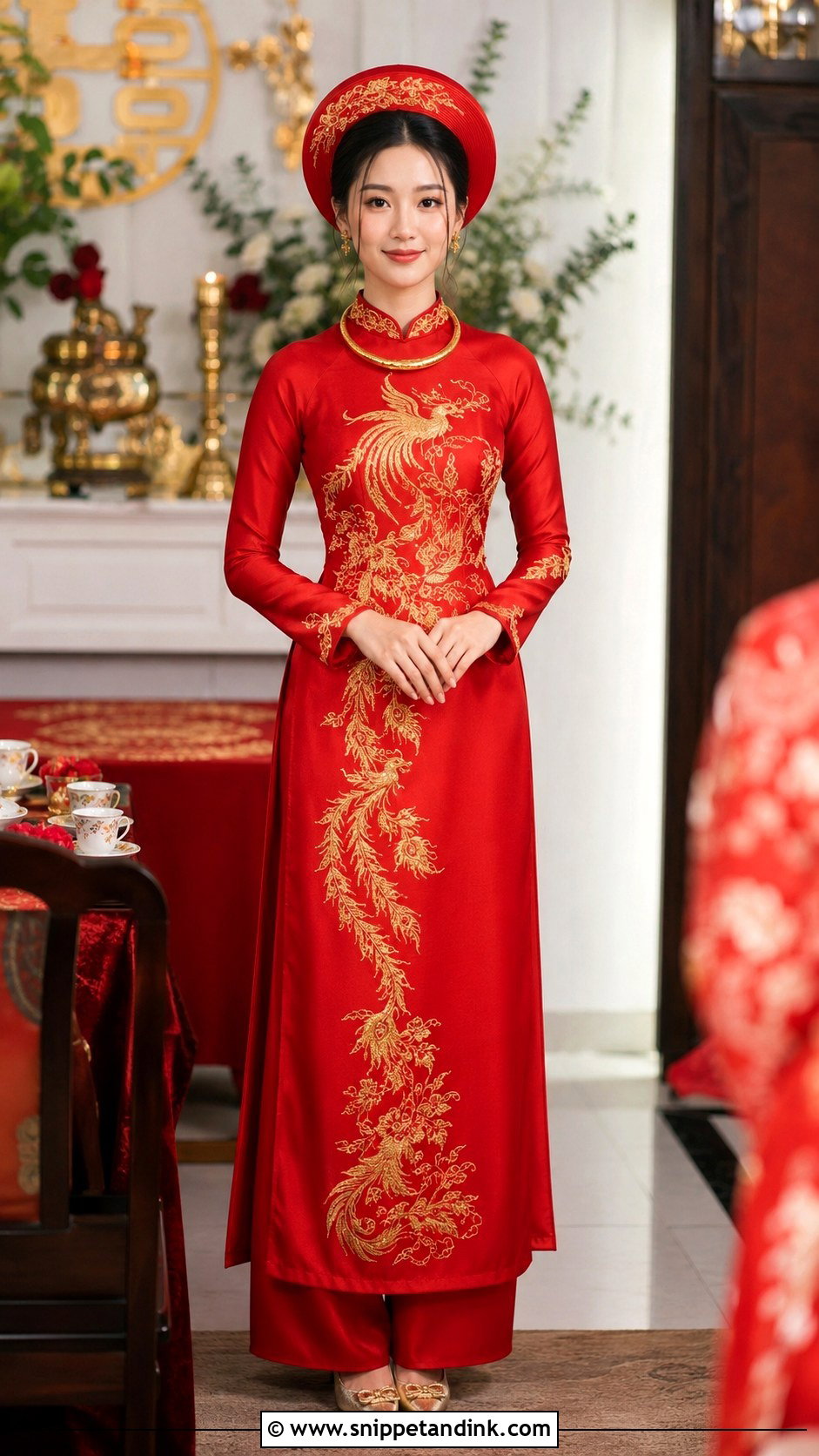 Traditional Red And Gold Bridal Ao Dai - Snippet and Ink - 20 Vietnamese Wedding Ao Dai Ideas