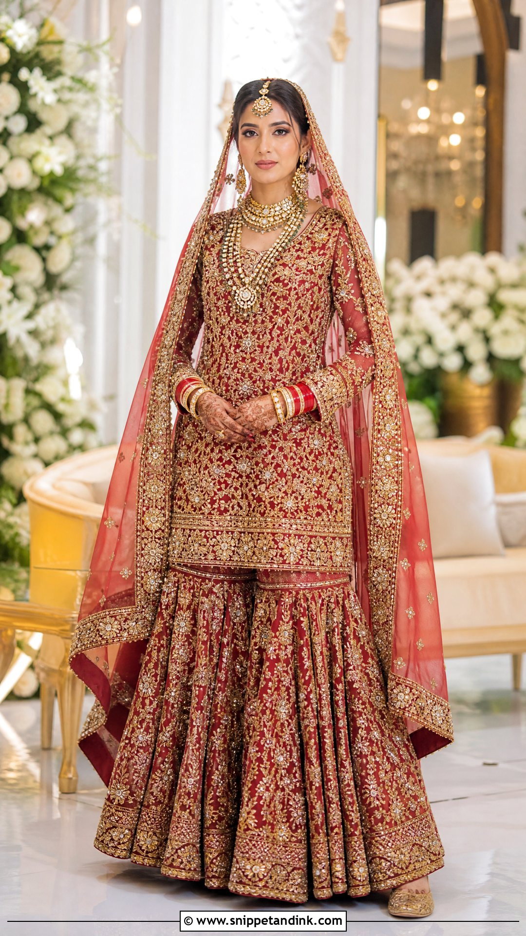 Traditional Red And Gold Bridal Sharara - Snippet and Ink - 20 Red Bridal Sharara Ideas