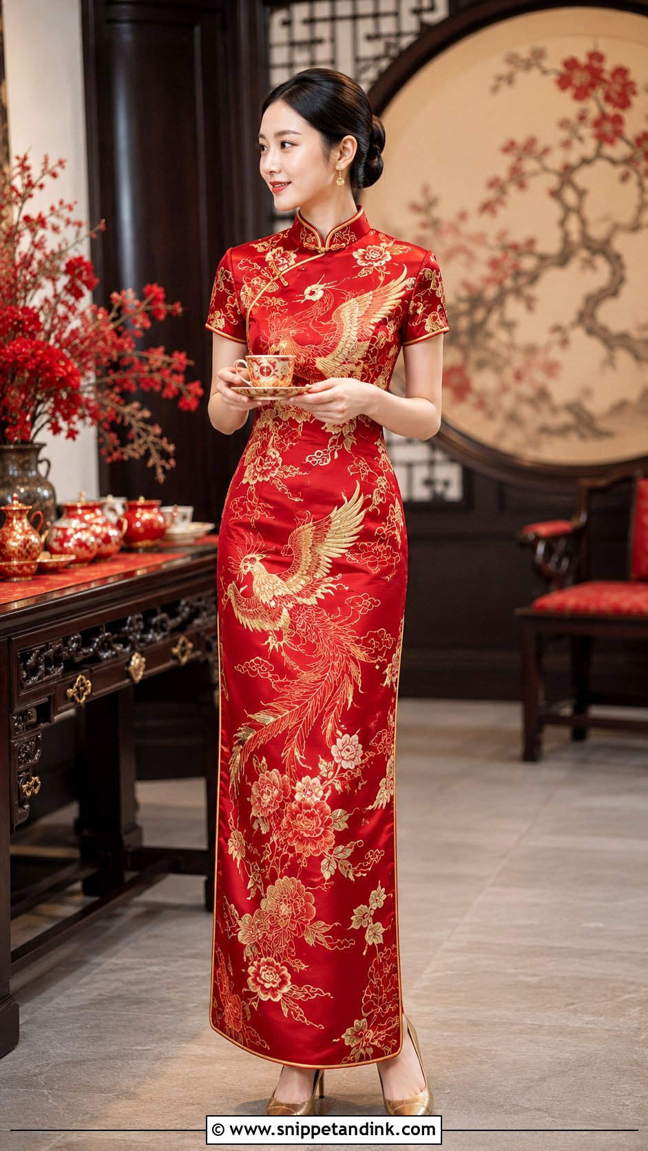 Traditional Red And Gold Cheongsam Wedding Dress - Snippet and Ink - 20 Cheongsam Wedding Dress Ideas