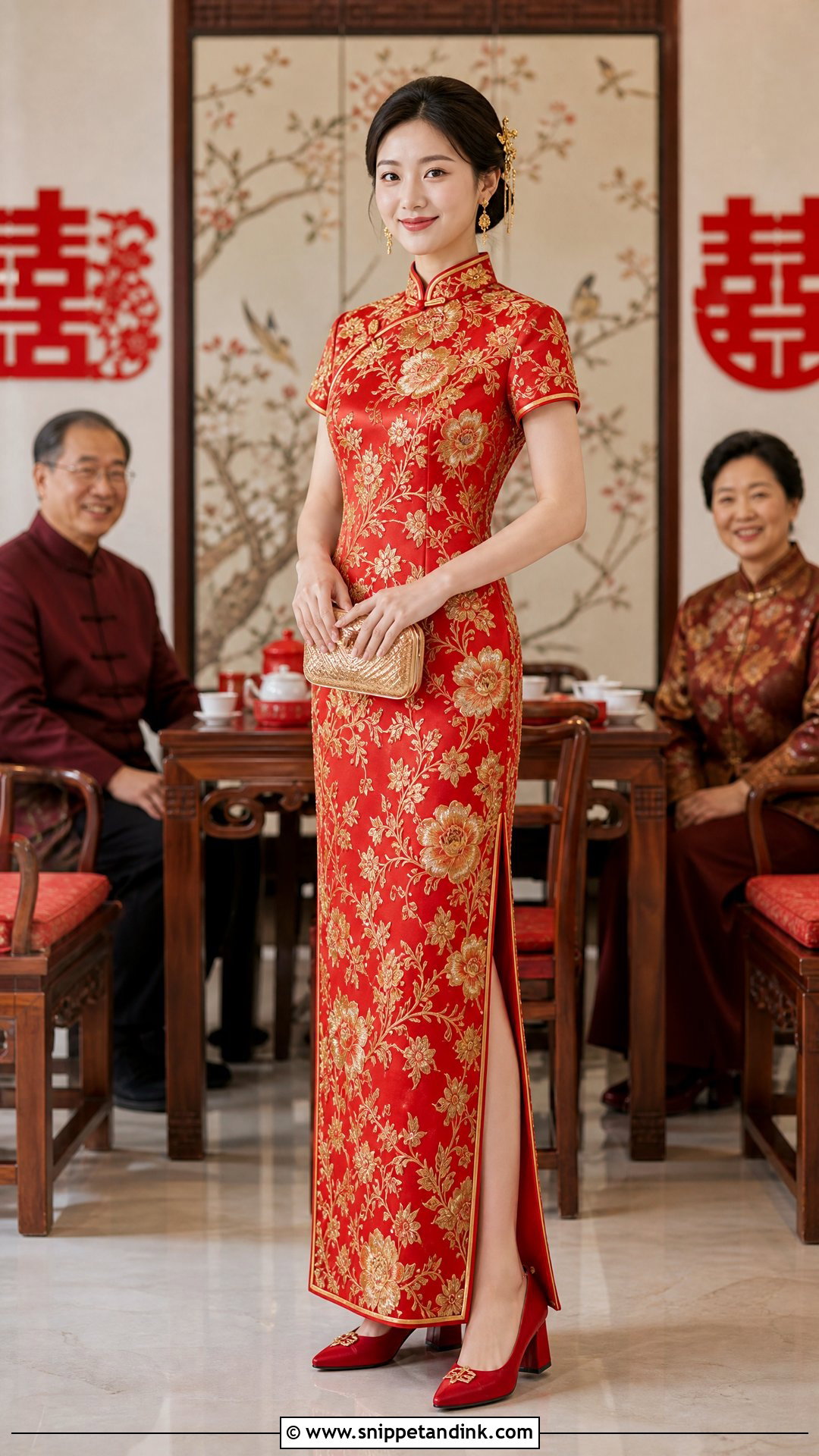 Traditional Red And Gold Qipao Wedding Dress - Snippet and Ink - 20 Qipao Wedding Dress Ideas