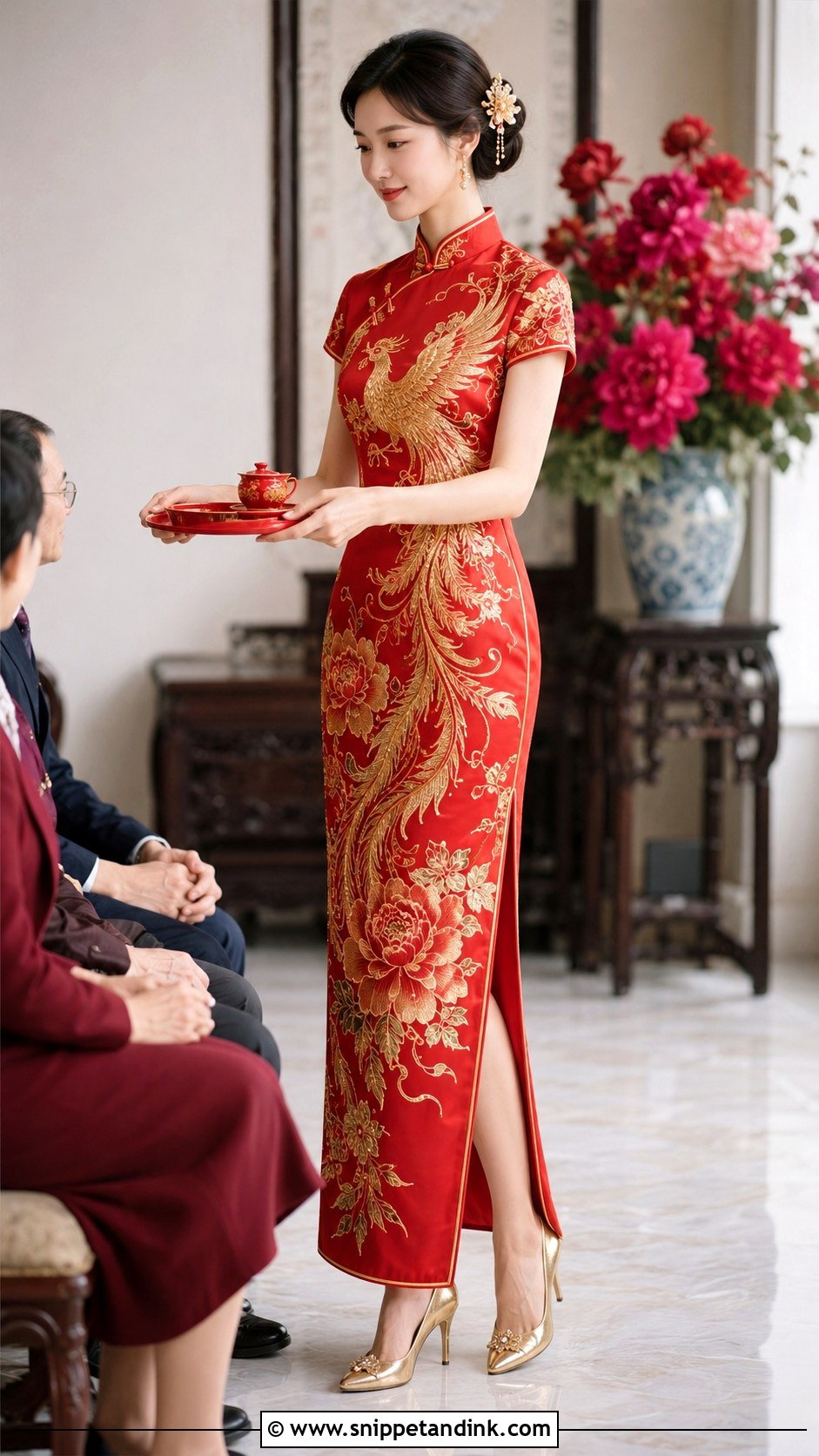 Traditional Red And Gold Wedding Qipao - Snippet and Ink - 20 Wedding Qipao Ideas