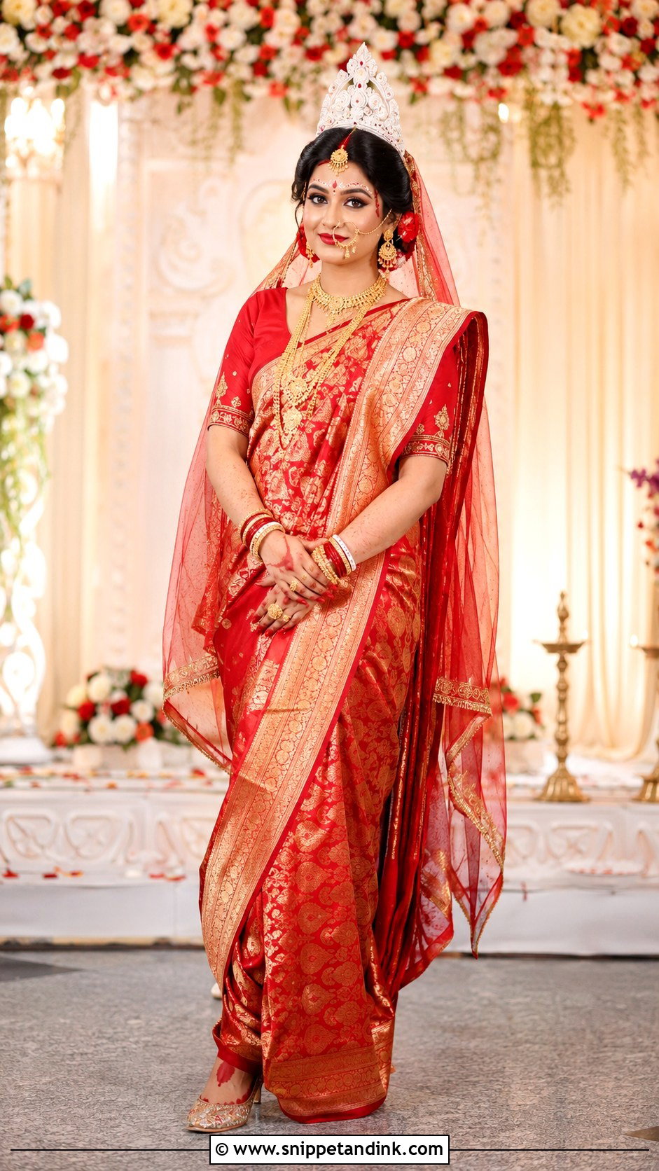 Traditional Red Banarasi Bengali Bridal Look - Snippet and Ink - 20 Bengali Bride Wedding Look Ideas