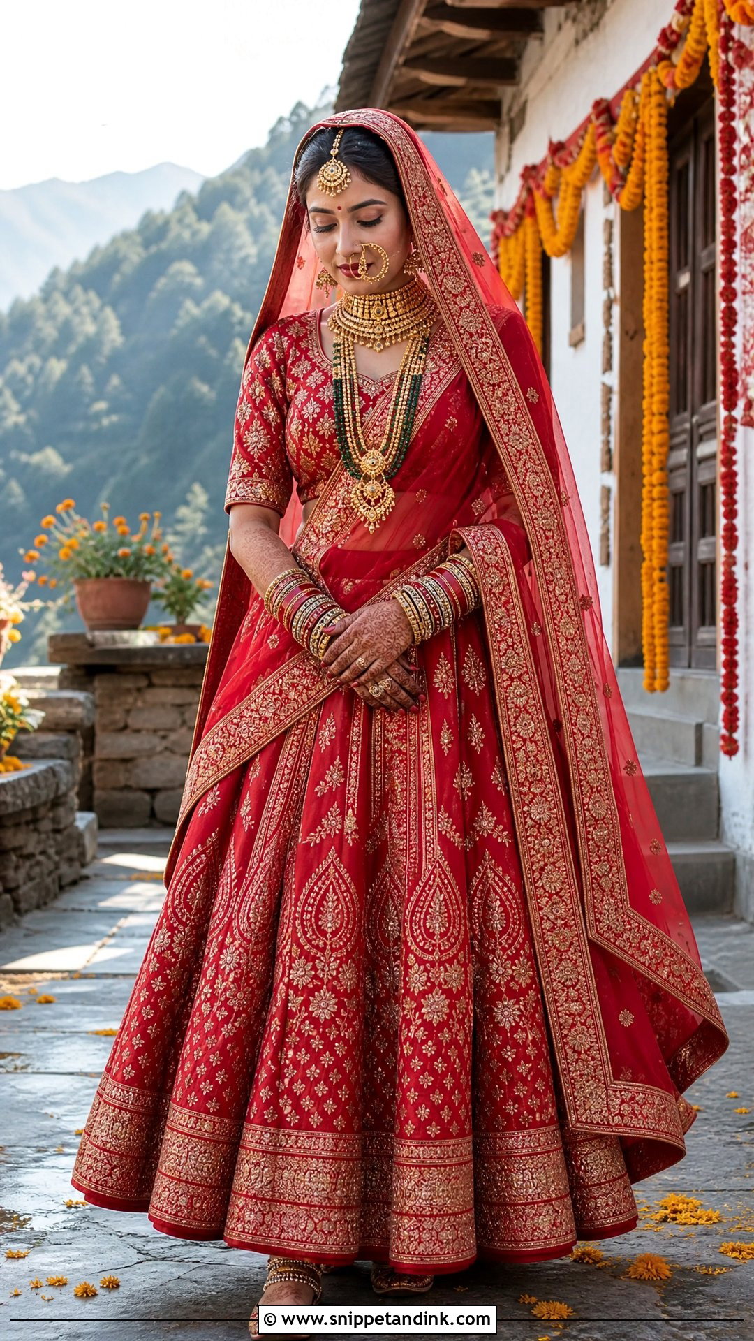 Traditional Red Garhwali Bride Ghagra Choli - Snippet and Ink - 25 Garhwali Bride Ideas