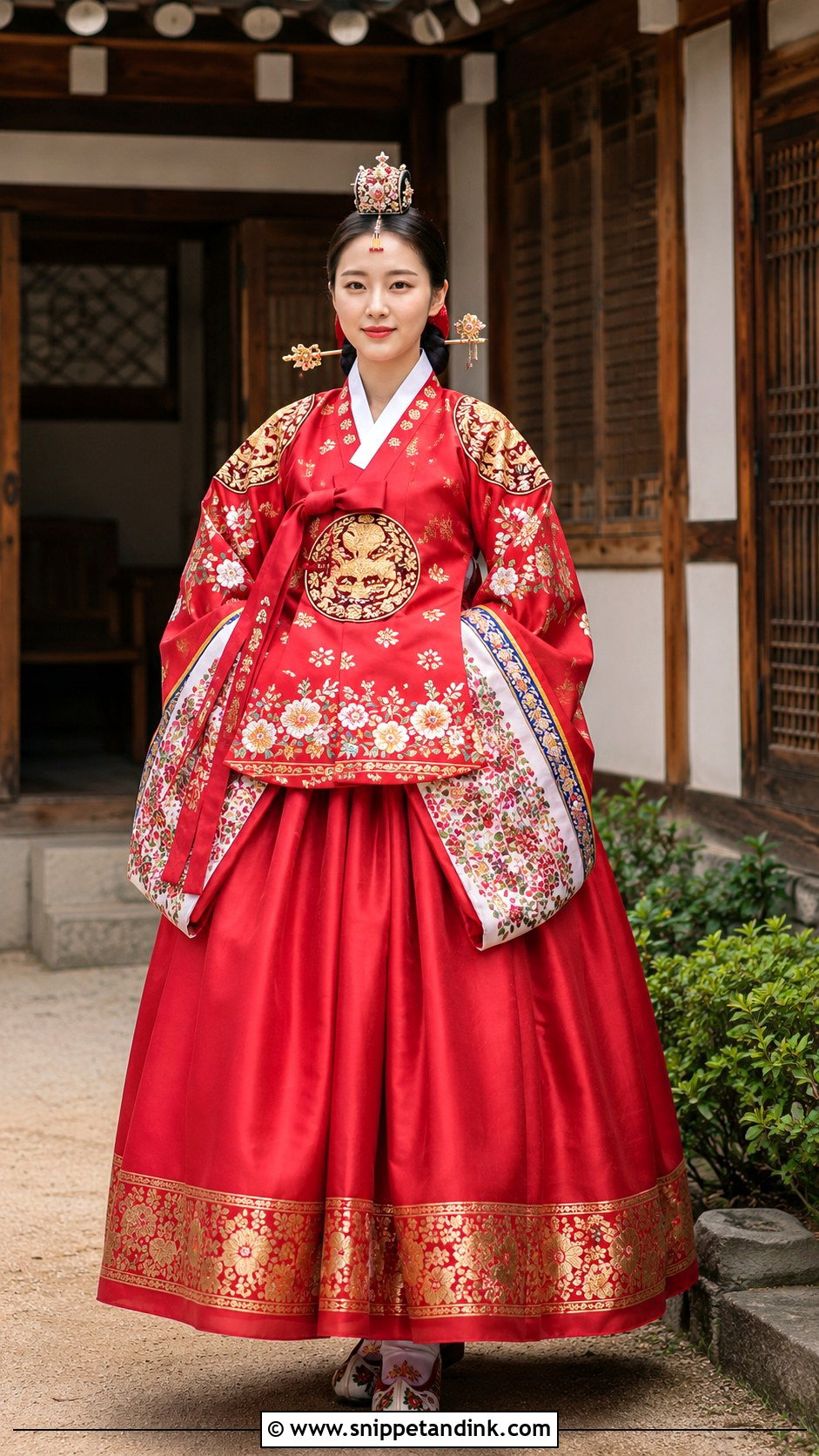 Traditional Red Hwarot Hanbok Wedding Dress - Snippet and Ink - 20 Hanbok Wedding Dress Ideas