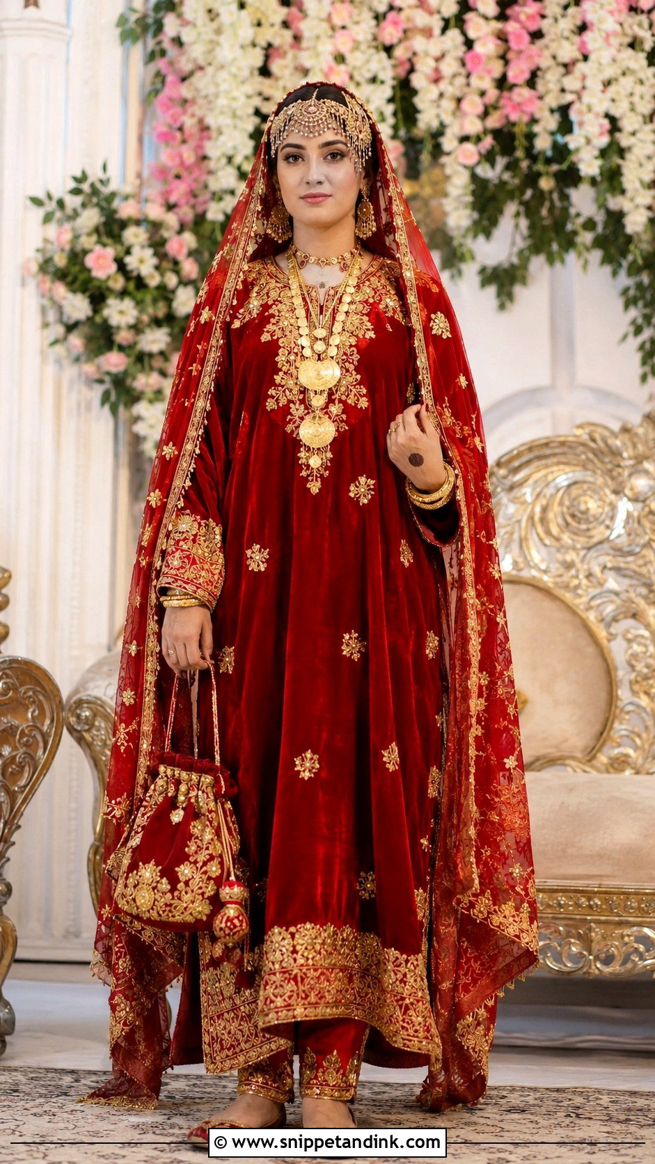 Traditional Red Kashmiri Pandit Bridal Pheran - Snippet and Ink - 20 Kashmiri Pandit Bride Ideas