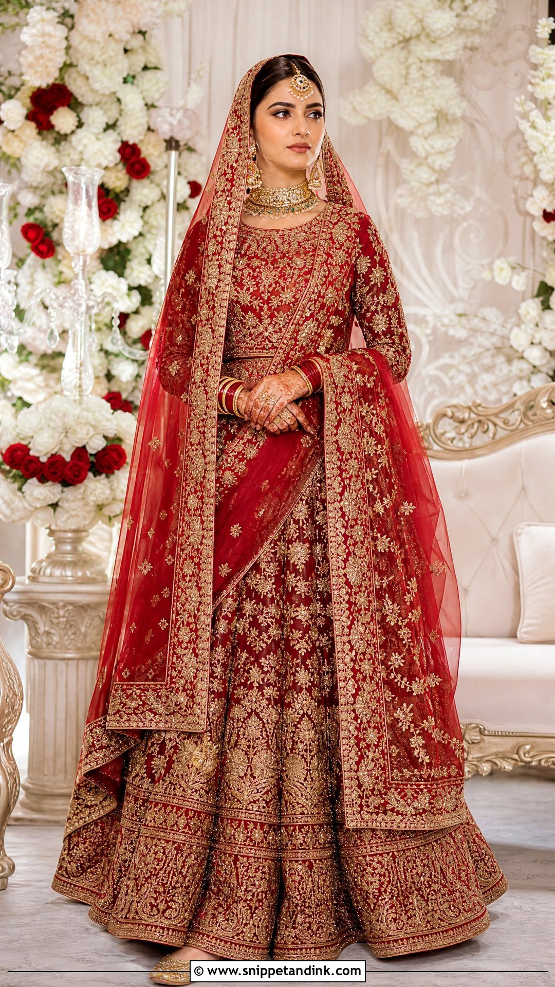 Traditional Red Lehenga Nikah Dress With Gold Work - Snippet and Ink - 20 Pakistani Bridal Nikah Dress Ideas