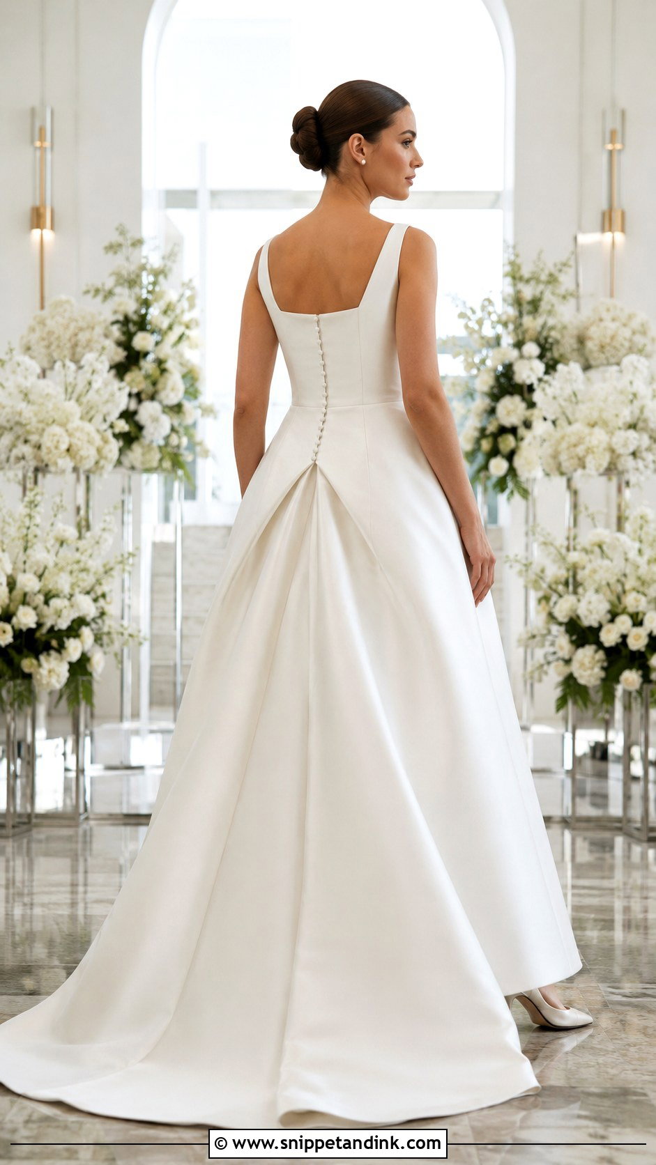 Traditional Waistline Bustle With Satin Gown - Snippet and Ink - 20 Bustle Types Ideas