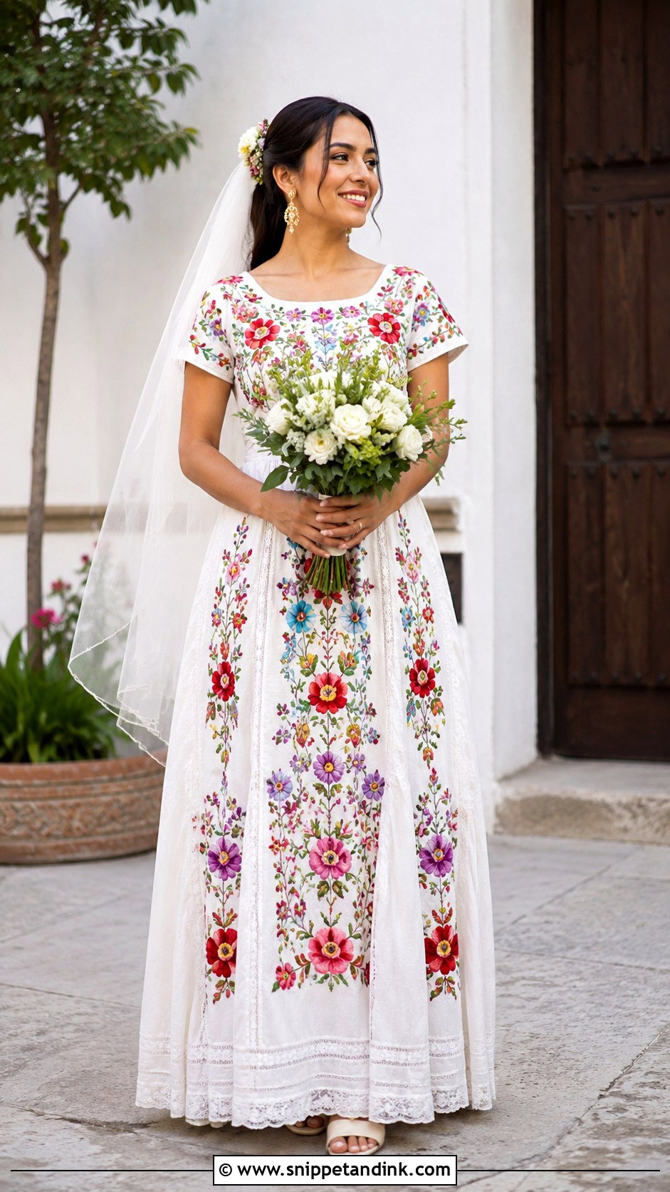 Traditional White Embroidered Mexican Wedding Dress - Snippet and Ink - 20 Mexican Wedding Dresses