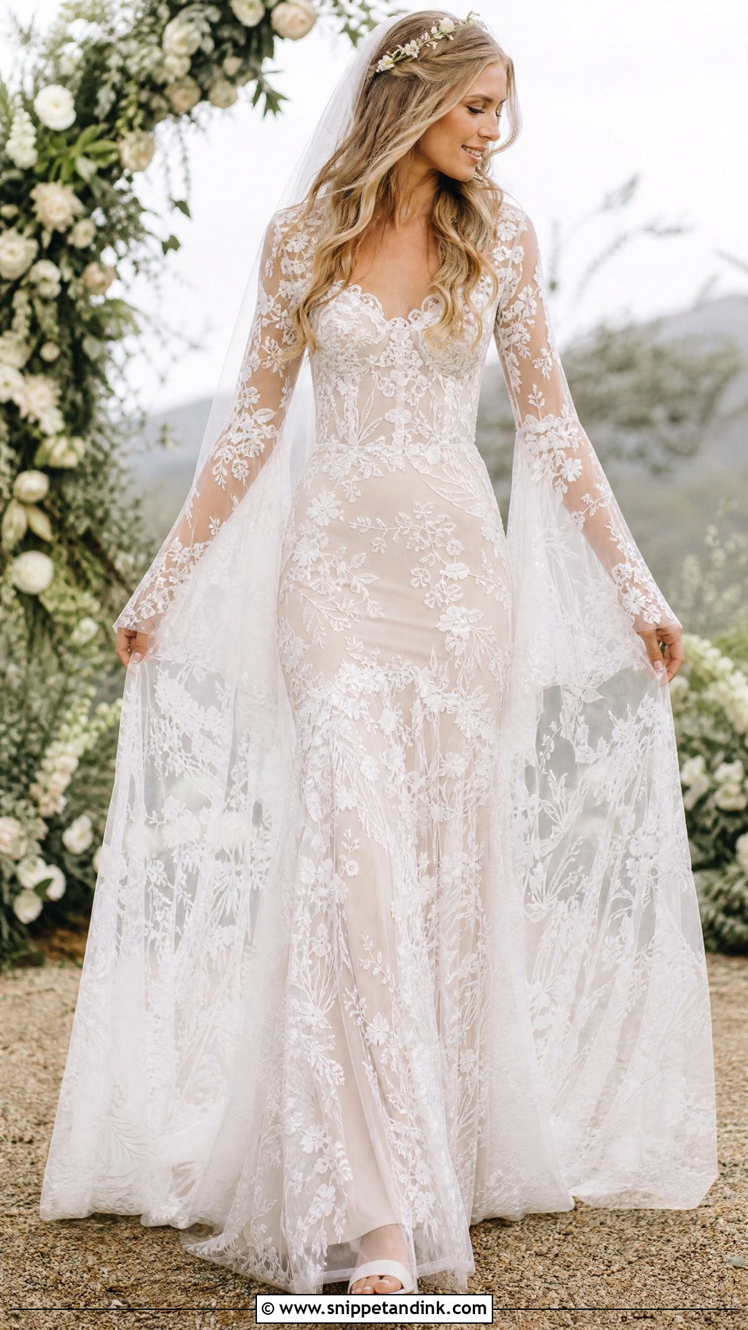 Transparent Boho Wedding Dress With Bell Sleeves - Snippet and Ink - 20 Transparent Wedding Dress Ideas