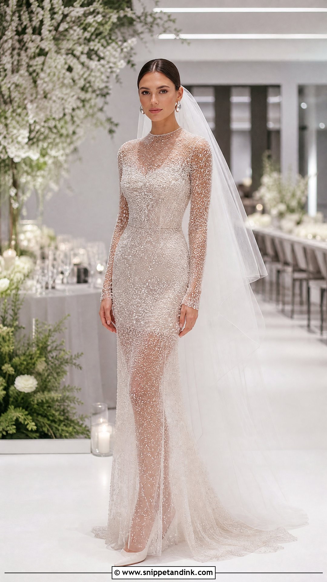 Transparent Column Wedding Dress With Beaded Mesh - Snippet and Ink - 20 Transparent Wedding Dress Ideas