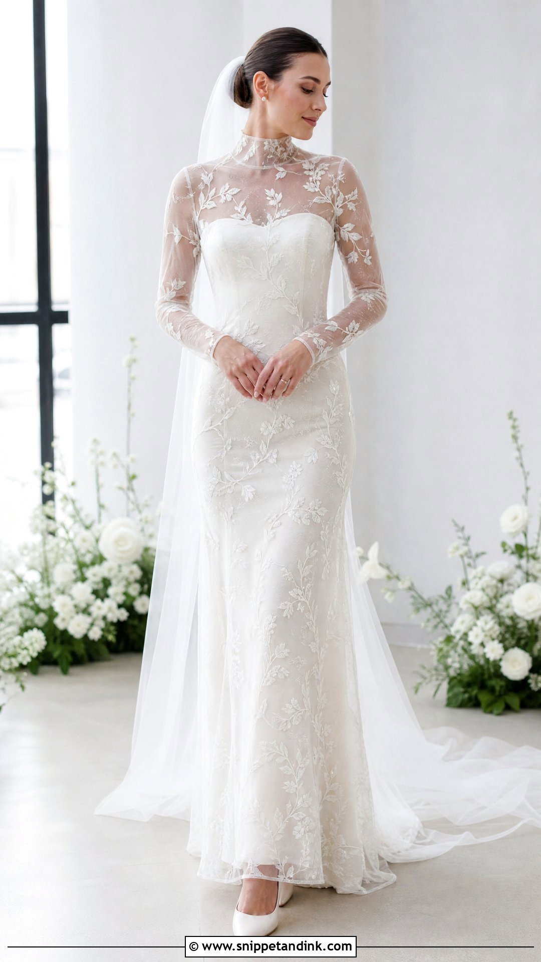Transparent High Neck Wedding Dress With Embroidery - Snippet and Ink - 20 Transparent Wedding Dress Ideas