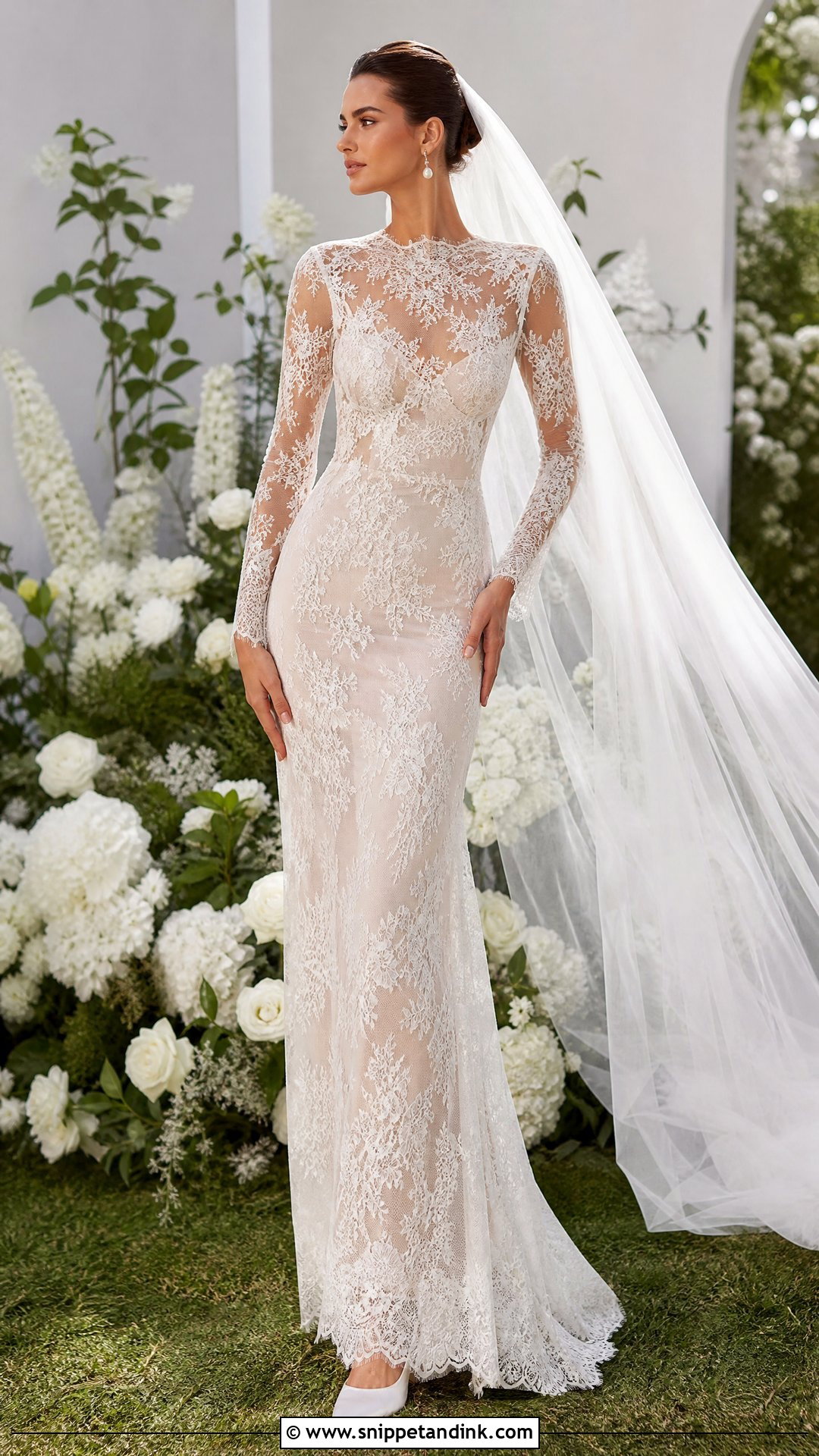 Transparent Lace Wedding Dress With Long Sleeves - Snippet and Ink - 20 Transparent Wedding Dress Ideas