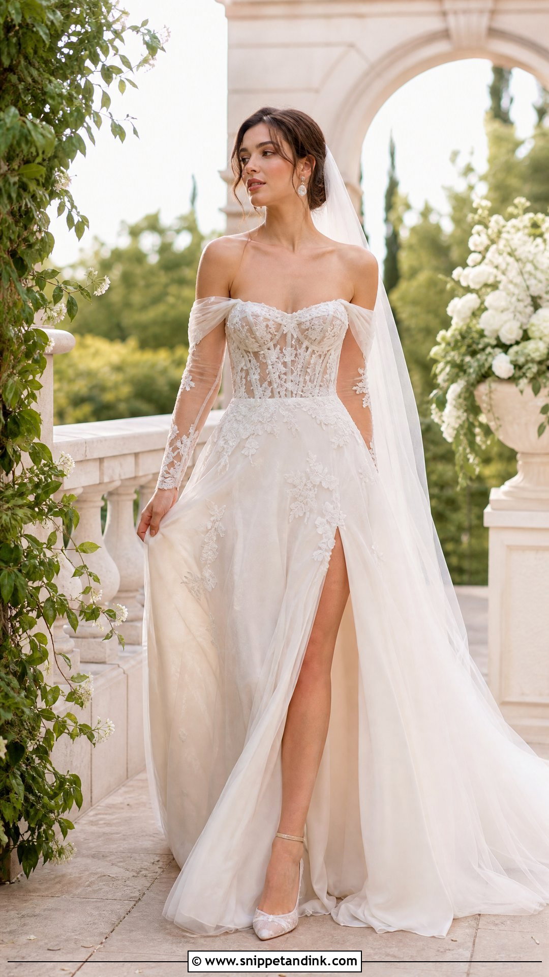 Transparent Off the Shoulder Wedding Dress With Lace Skirt - Snippet and Ink - 20 Transparent Wedding Dress Ideas