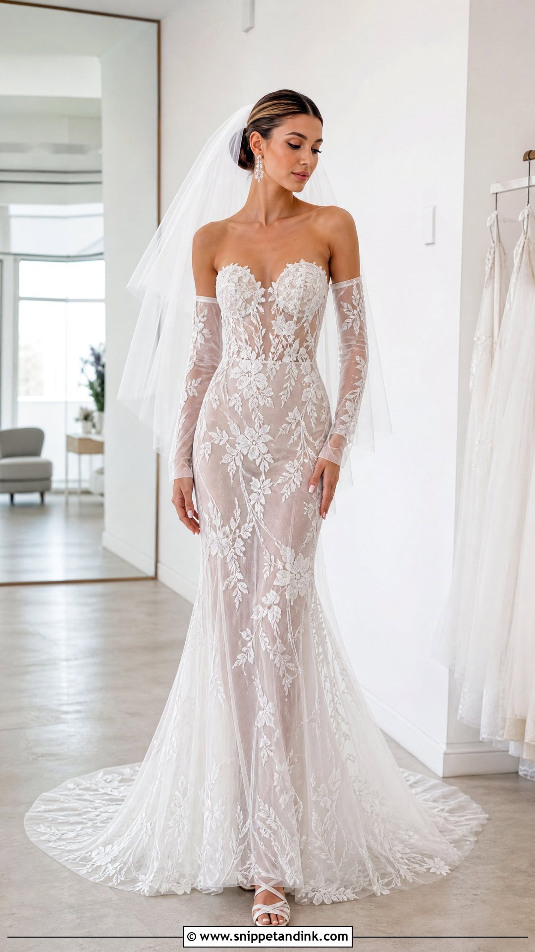 Transparent Wedding Dress With Sheer Detachable Sleeves - Snippet and Ink - 20 Transparent Wedding Dress Ideas