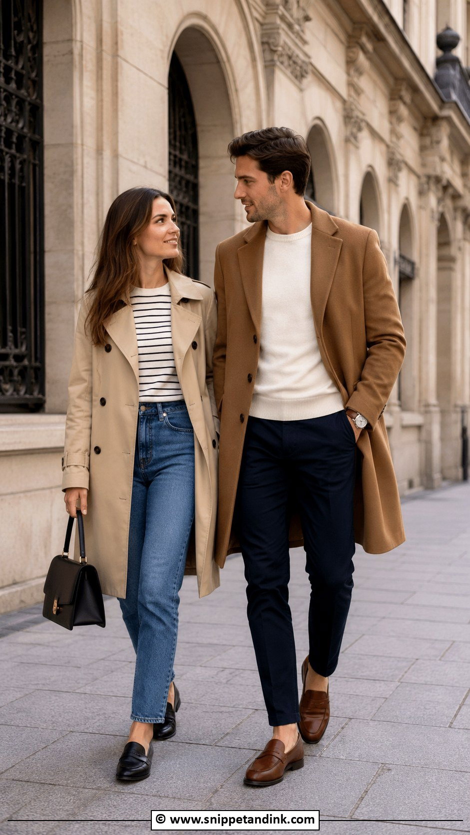 Trench Coat And Loafers Couple Photoshoot Outfit - Snippet and Ink - 30 Couple Photoshoot Outfits