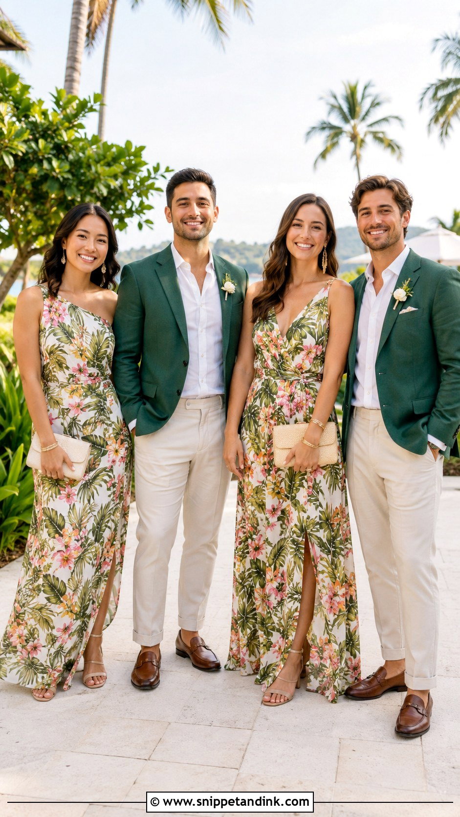 Tropical Floral Beach Wedding Party Attire - Snippet and Ink - 20 Beach Wedding Party Attire Ideas