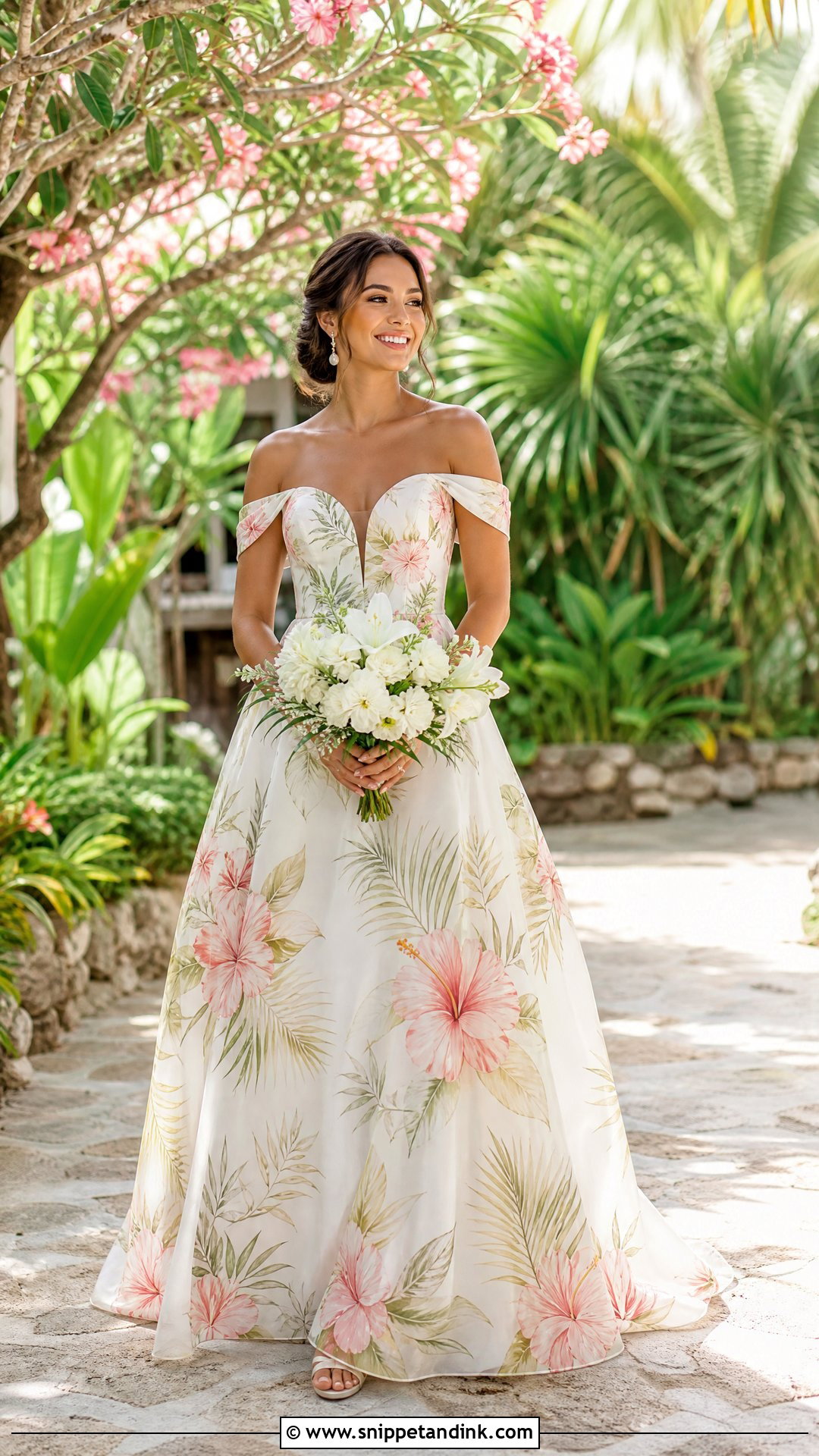Tropical Wedding Dress With Floral Print - Snippet and Ink - 25 Tropical Wedding Dress Ideas
