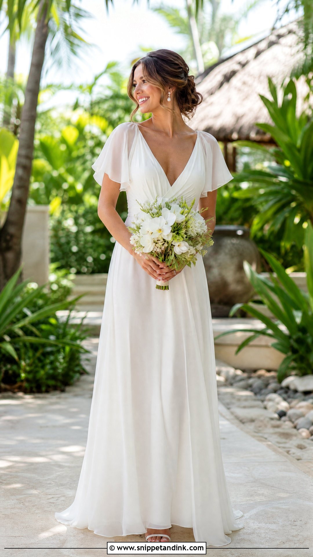 Tropical Wedding Dress With Flutter Sleeves - Snippet and Ink - 25 Tropical Wedding Dress Ideas