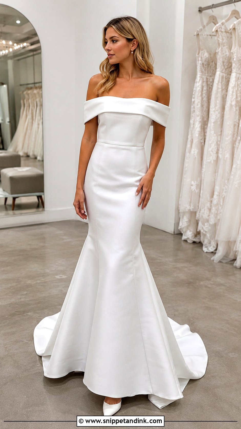 Trumpet Wedding Dress With Off The Shoulder Sleeves - Snippet and Ink - 25 Hourglass Wedding Dress Ideas