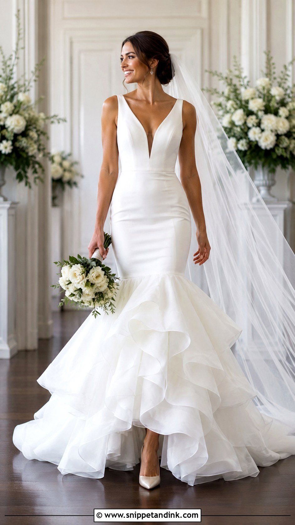 Trumpet Wedding Dress With Ruffled Hem - Snippet and Ink - 20 Inverted Triangle Wedding Dress Ideas