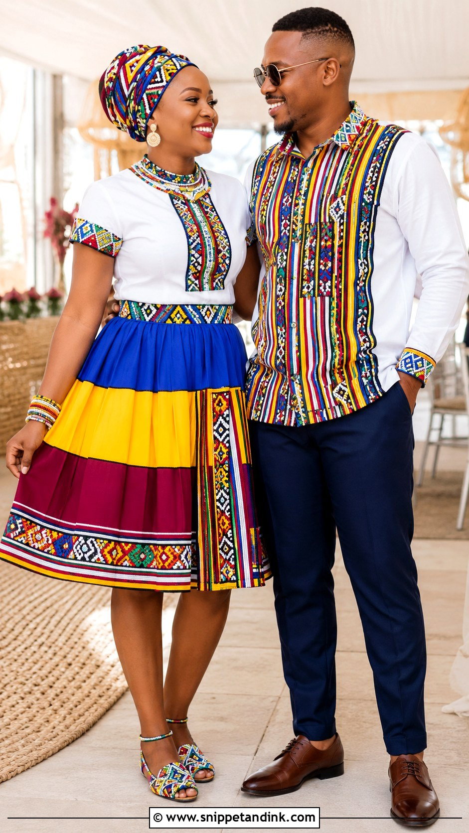 Tsonga Print Couple Outfit - Snippet and Ink - 25 Lobola Outfits for Couples