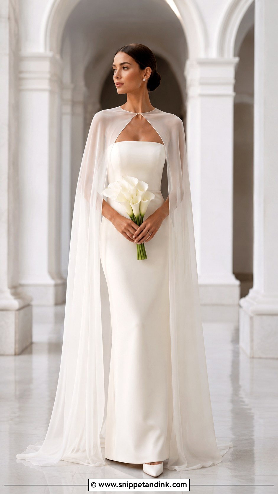 Tube Wedding Dress With Bridal Cape - Snippet and Ink - 20 Tube Wedding Dress Ideas