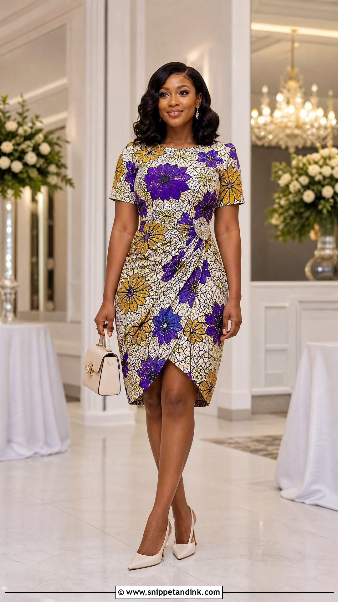 Tulip Hem Ankara Short Gown With Slingback Heels - Snippet and Ink - 20 Short Gown Ankara Styles for Wedding
