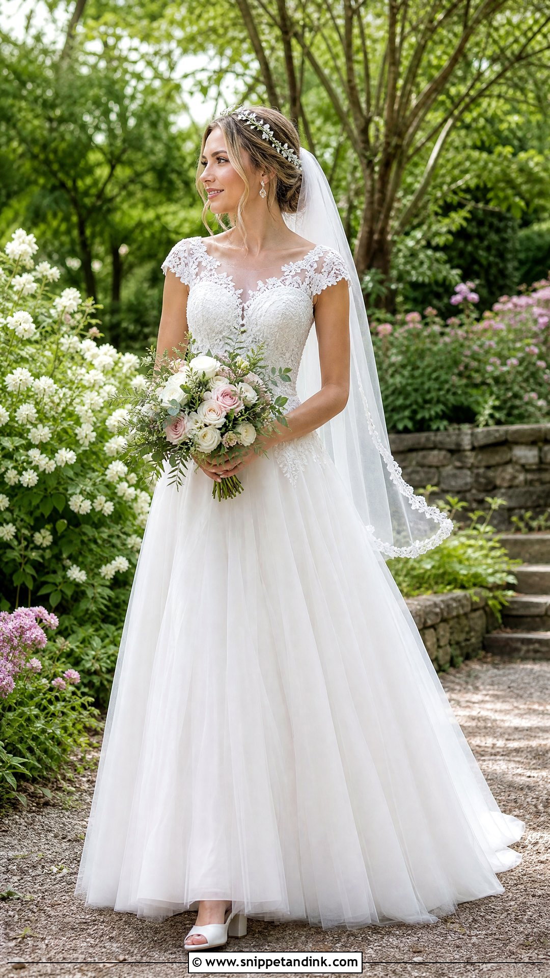 Tulle A Line Cap Sleeve Wedding Dress - Snippet and Ink - 20 Wedding Dress Cap Sleeves