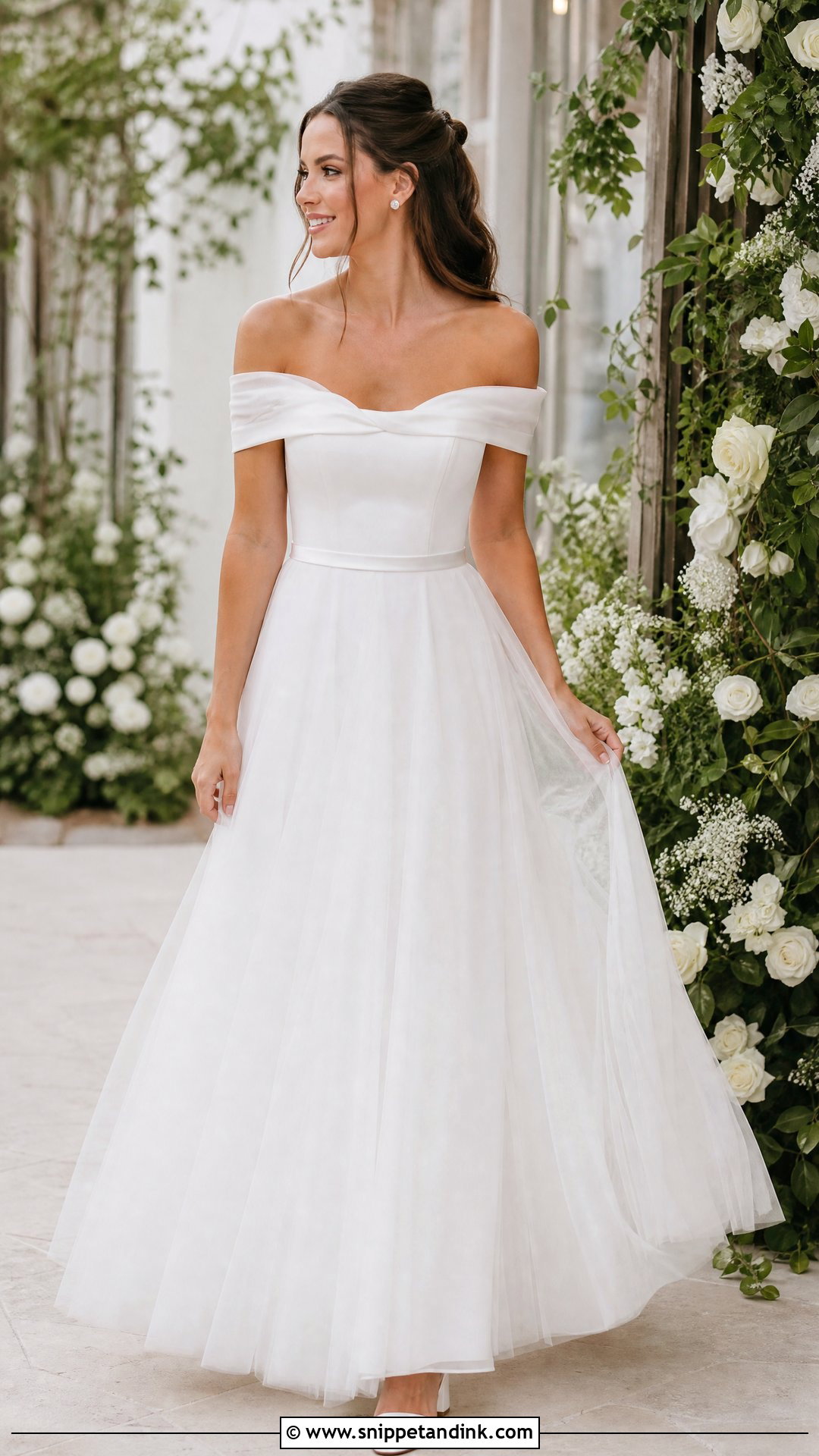 Tulle A Line Off the Shoulder Wedding Dress - Snippet and Ink - 20 Simple Off the Shoulder Wedding Dress Ideas