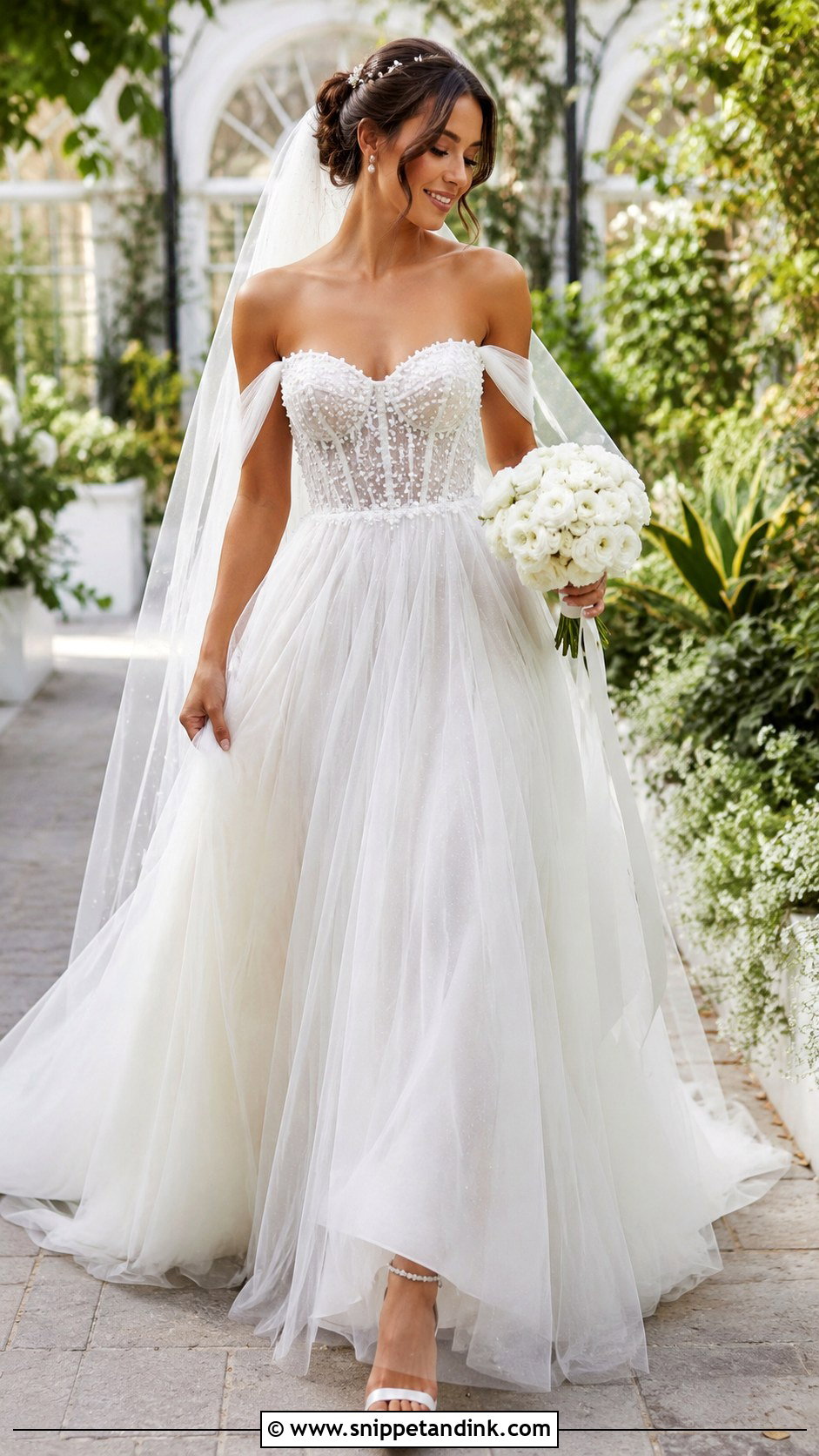Tulle A Line Off the Shoulder Wedding Dress - Snippet and Ink - 20 A Line Wedding Dress Off the Shoulder Ideas