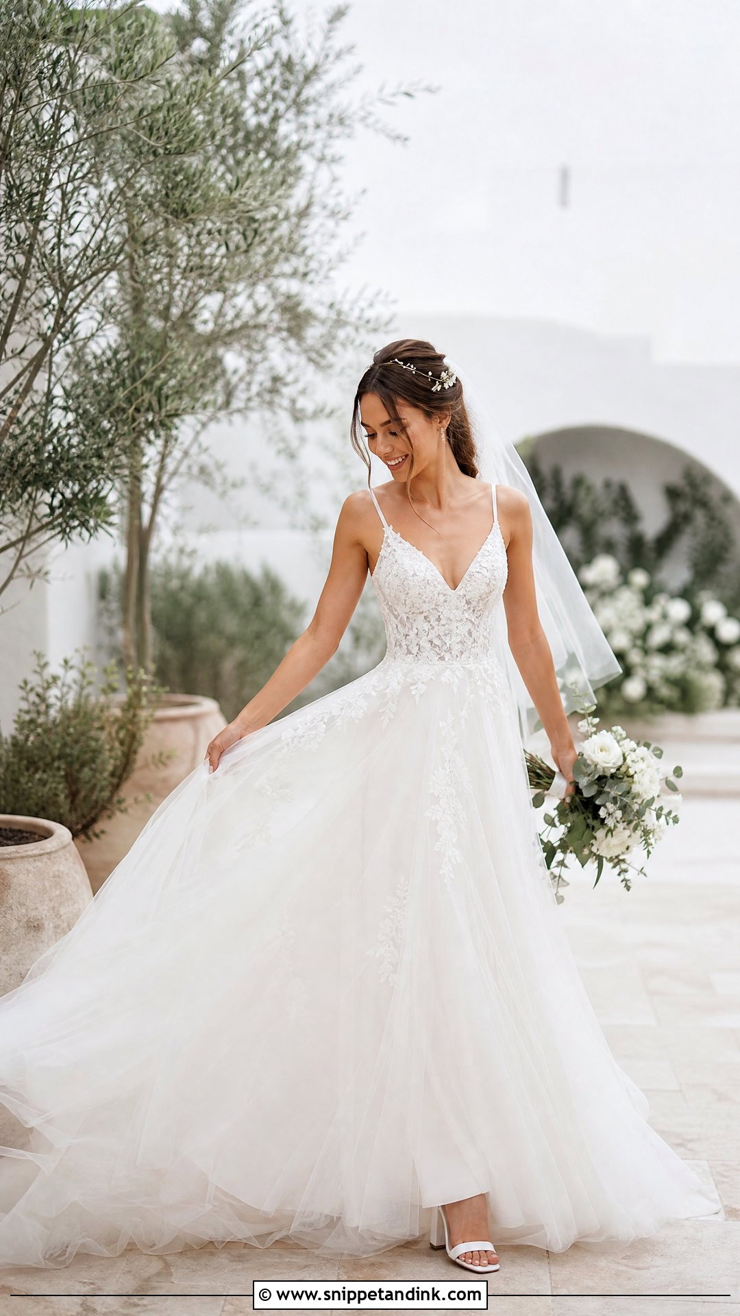Tulle A Line Sweep Train Wedding Dress - Snippet and Ink - 20 Sweep Train Wedding Dress Ideas