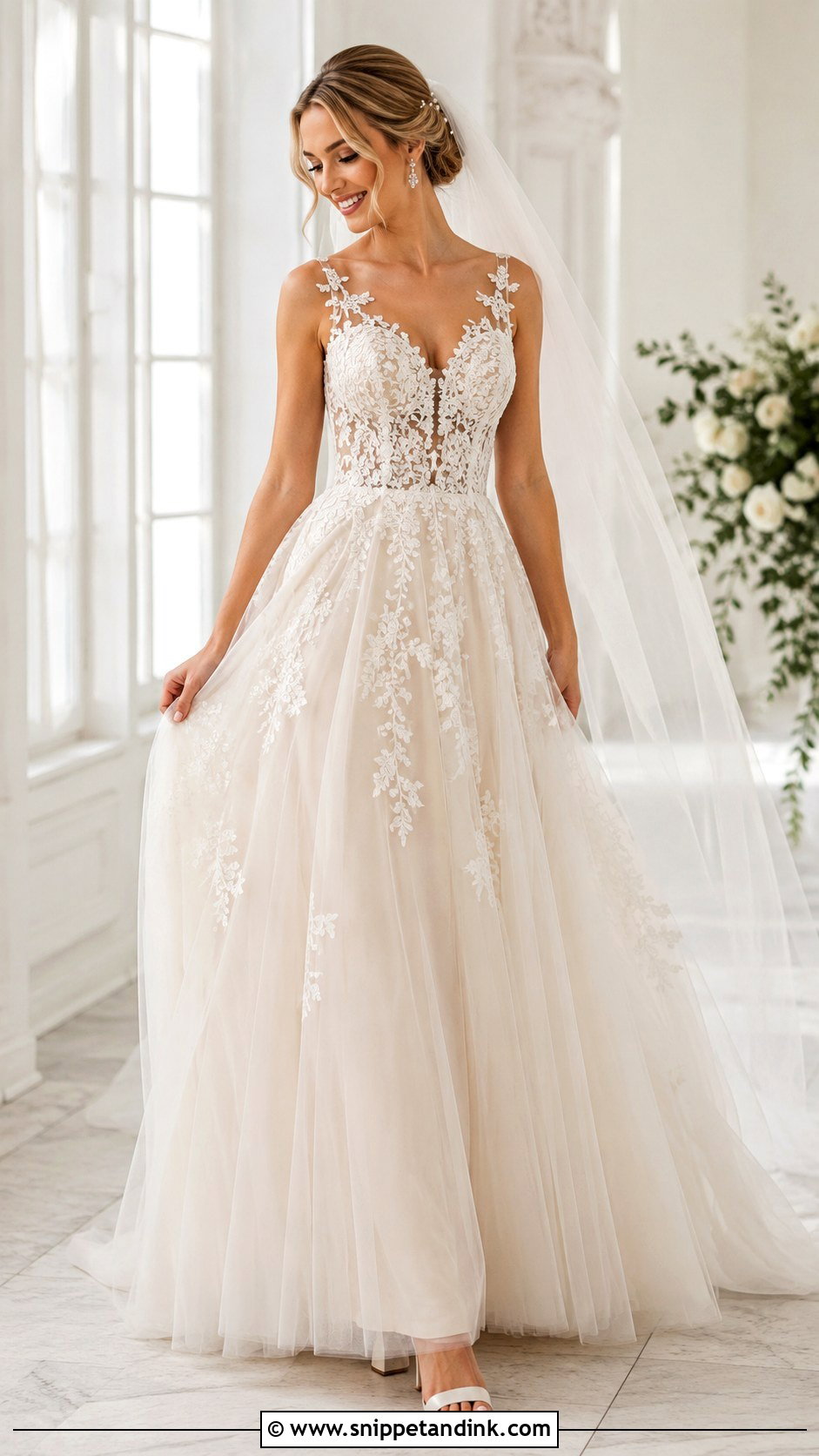 Tulle A Line Wedding Dress With Embroidered Straps - Snippet and Ink - 20 A Line Wedding Dress with Straps Ideas